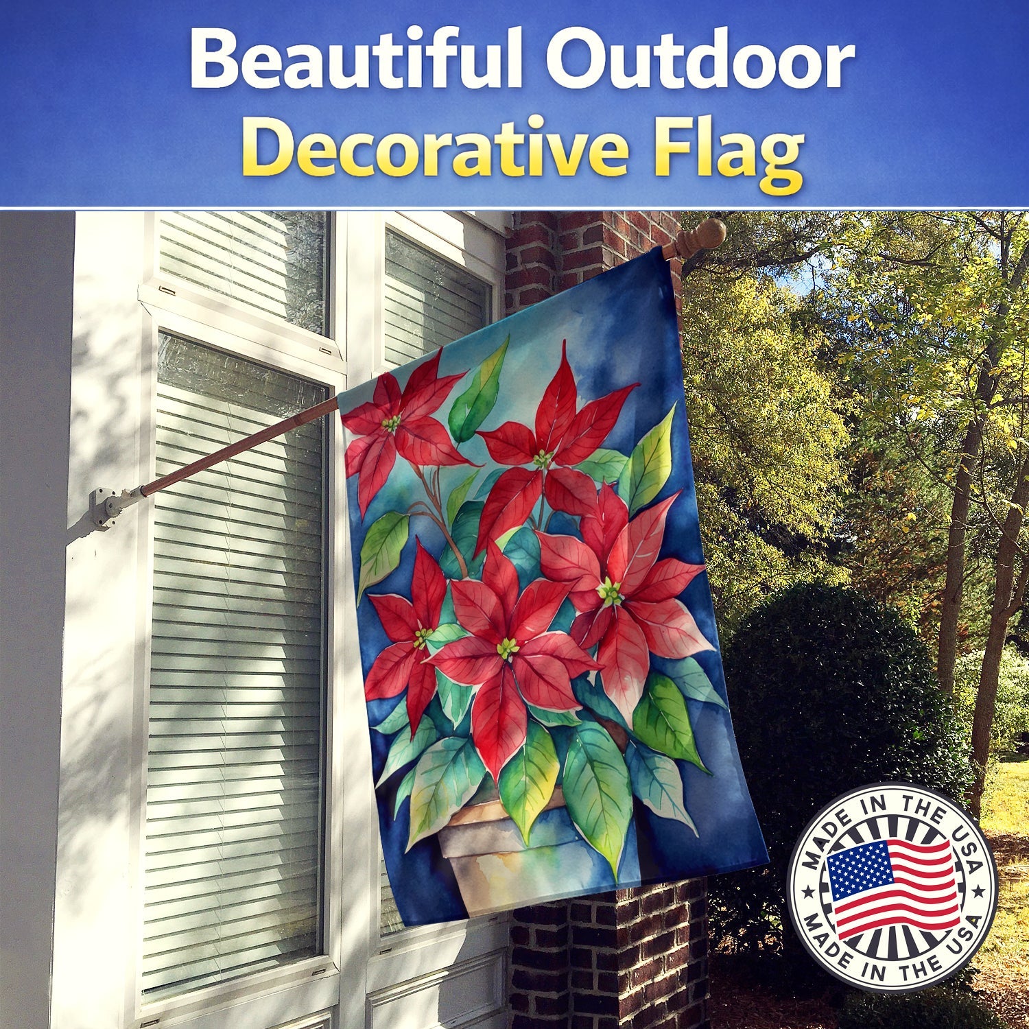 Poinsettias House Flag 28x40 Porch Sleeve Pole Decorative Outside Yard Banner Artwork Wall Hanging, Polyester