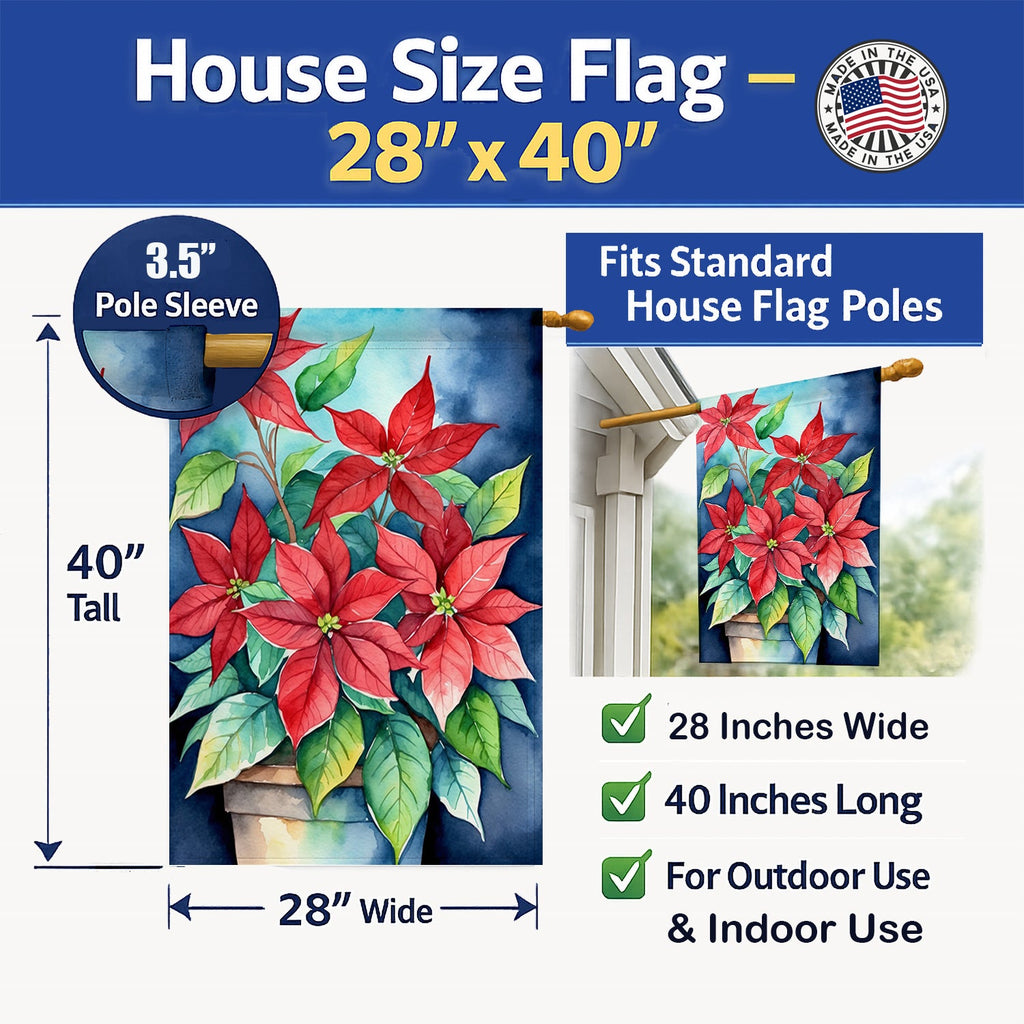 Poinsettias House Flag 28x40 Porch Sleeve Pole Decorative Outside Yard Banner Artwork Wall Hanging, Polyester