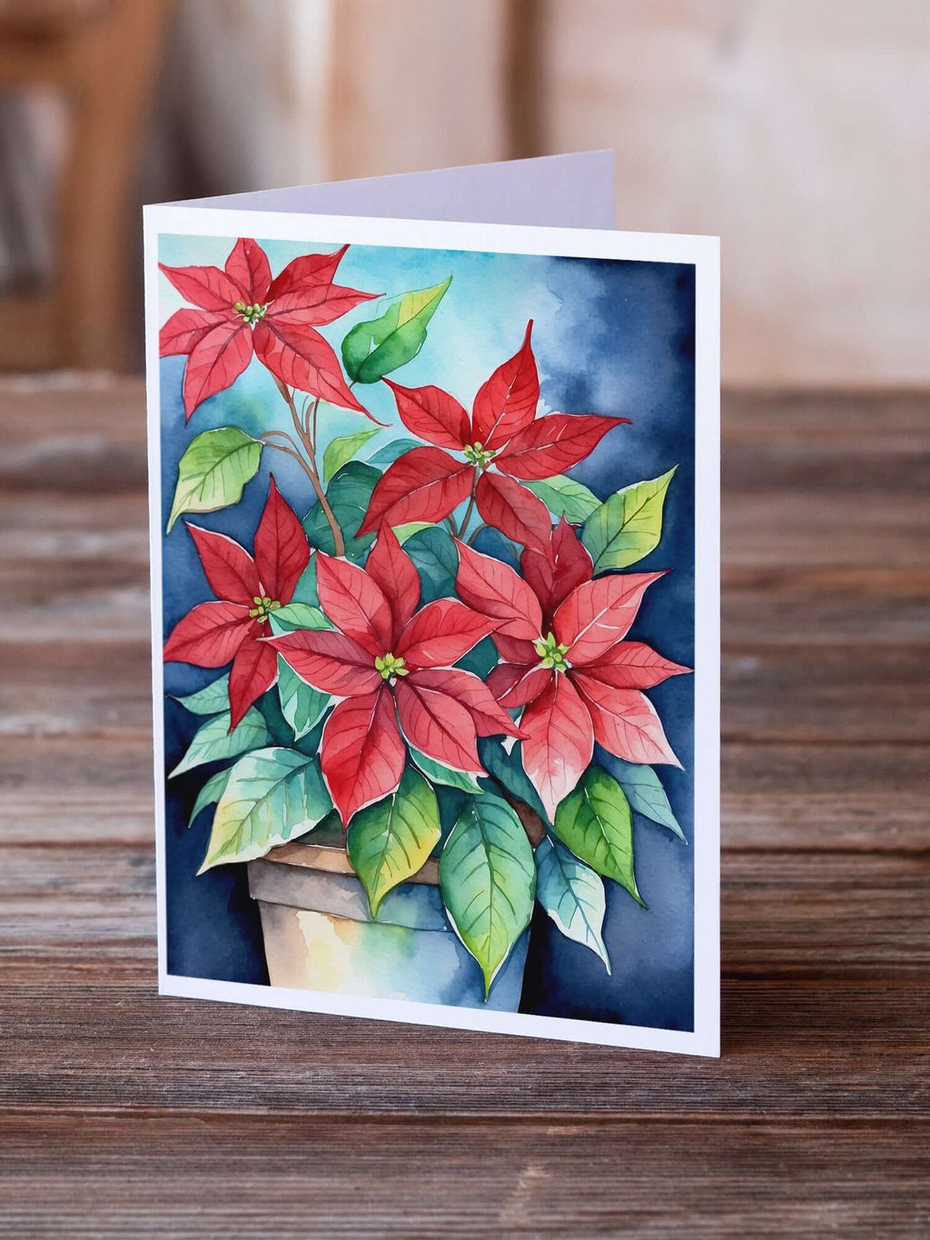 Poinsettias Greeting Cards Pack of 8 Blank Cards with Envelopes Whimsical A7 Size 5x7