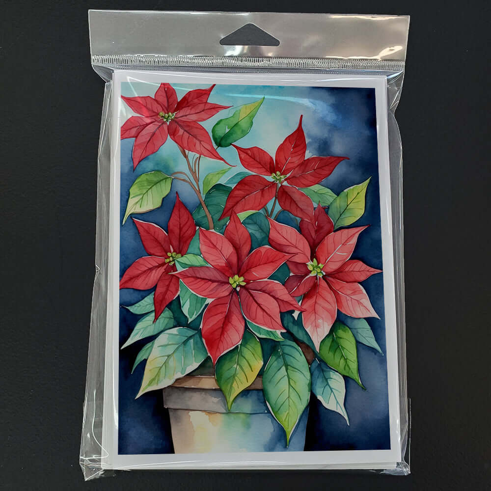 Poinsettias Greeting Cards Pack of 8 Blank Cards with Envelopes Whimsical A7 Size 5x7