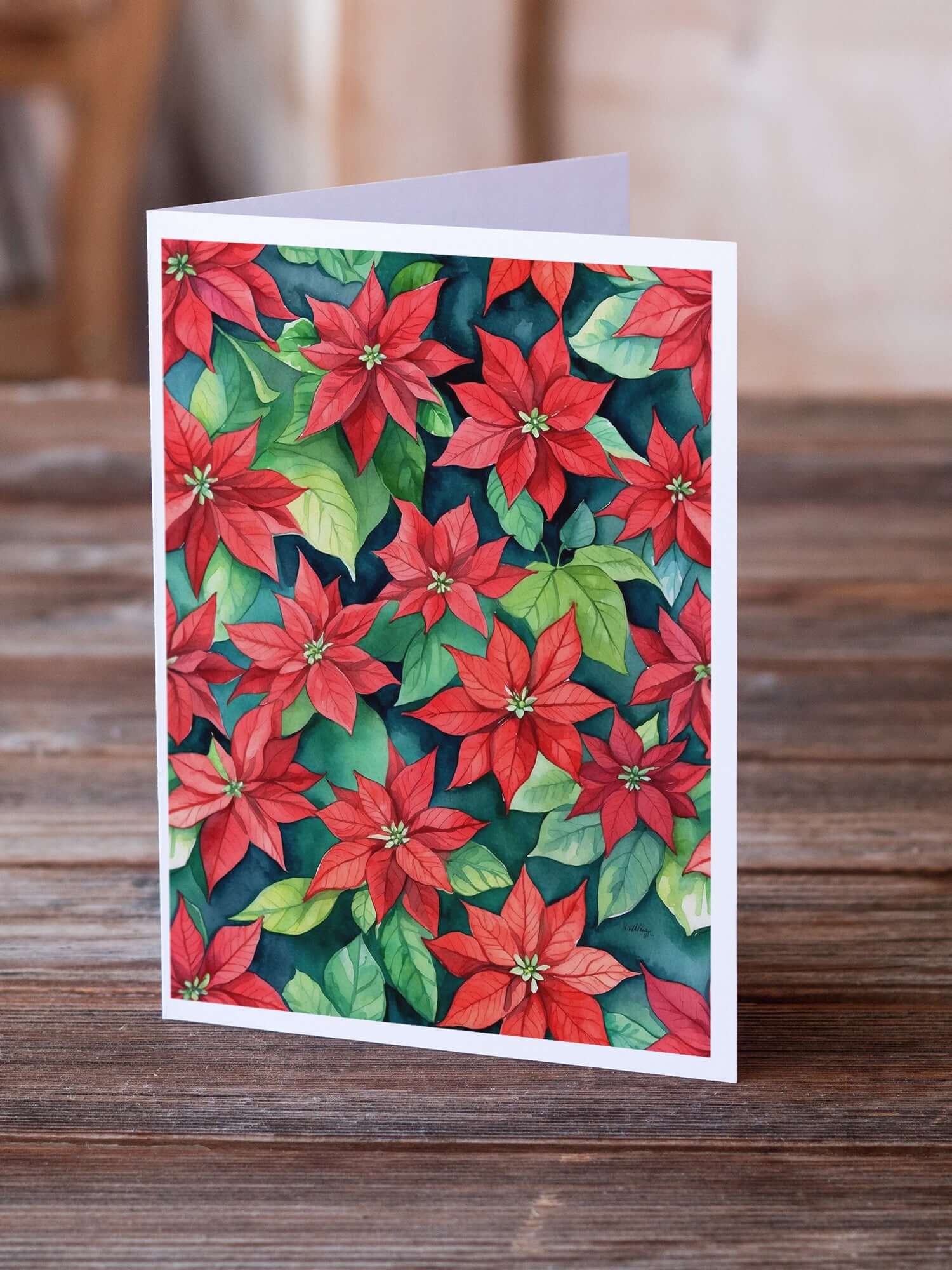 Poinsettias Greeting Cards Pack of 8 Blank Cards with Envelopes Whimsical A7 Size 5x7