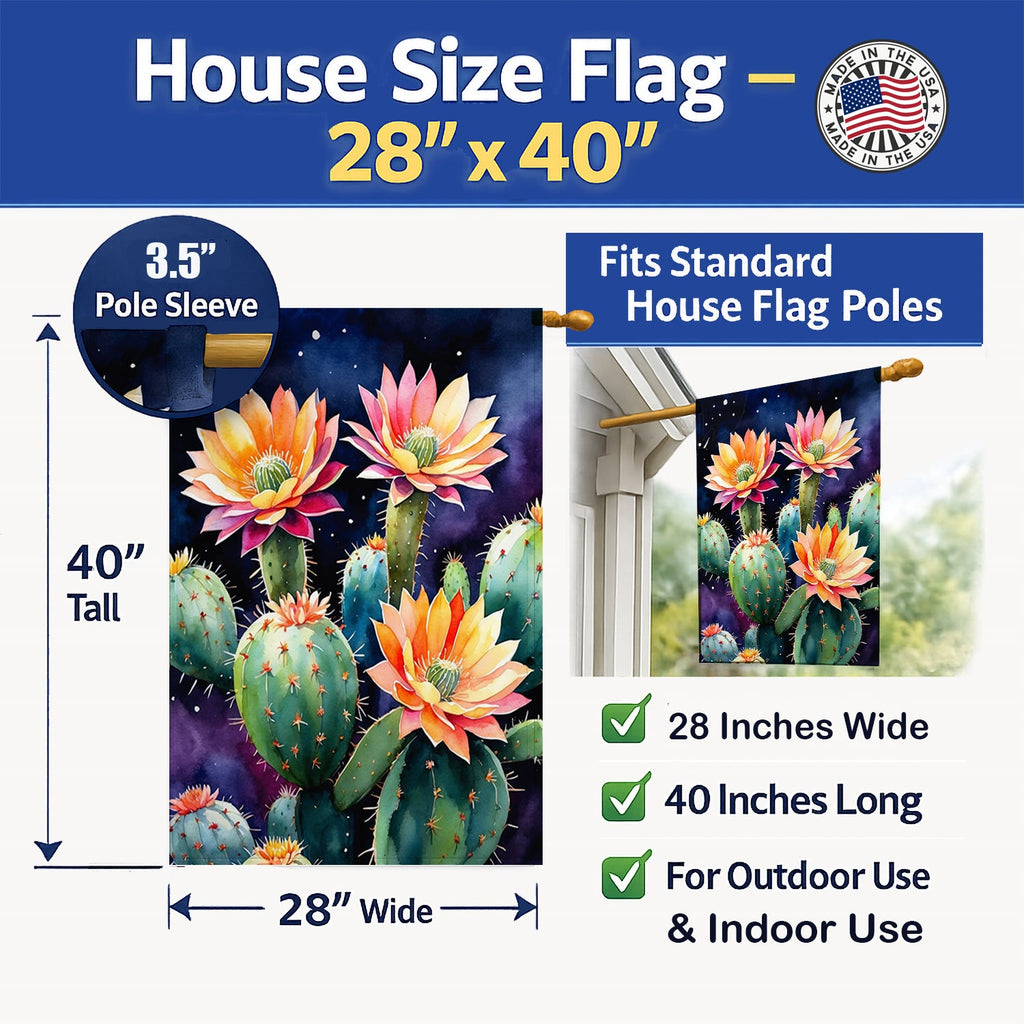 Queen of the Night Cactus House Flag 28x40 Porch Sleeve Pole Decorative Outside Yard Banner Artwork Wall Hanging, Polyester