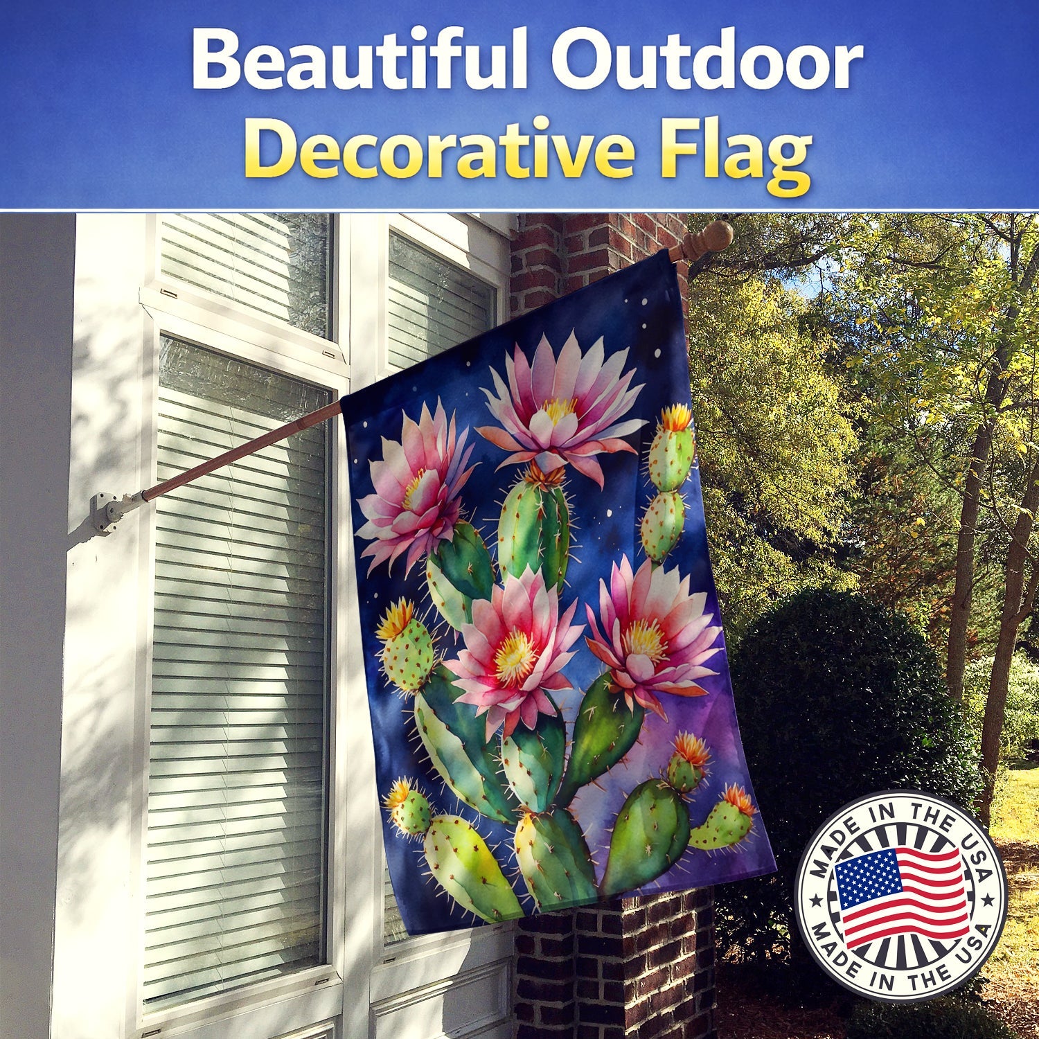 Queen of the Night Cactus House Flag 28x40 Porch Sleeve Pole Decorative Outside Yard Banner Artwork Wall Hanging, Polyester