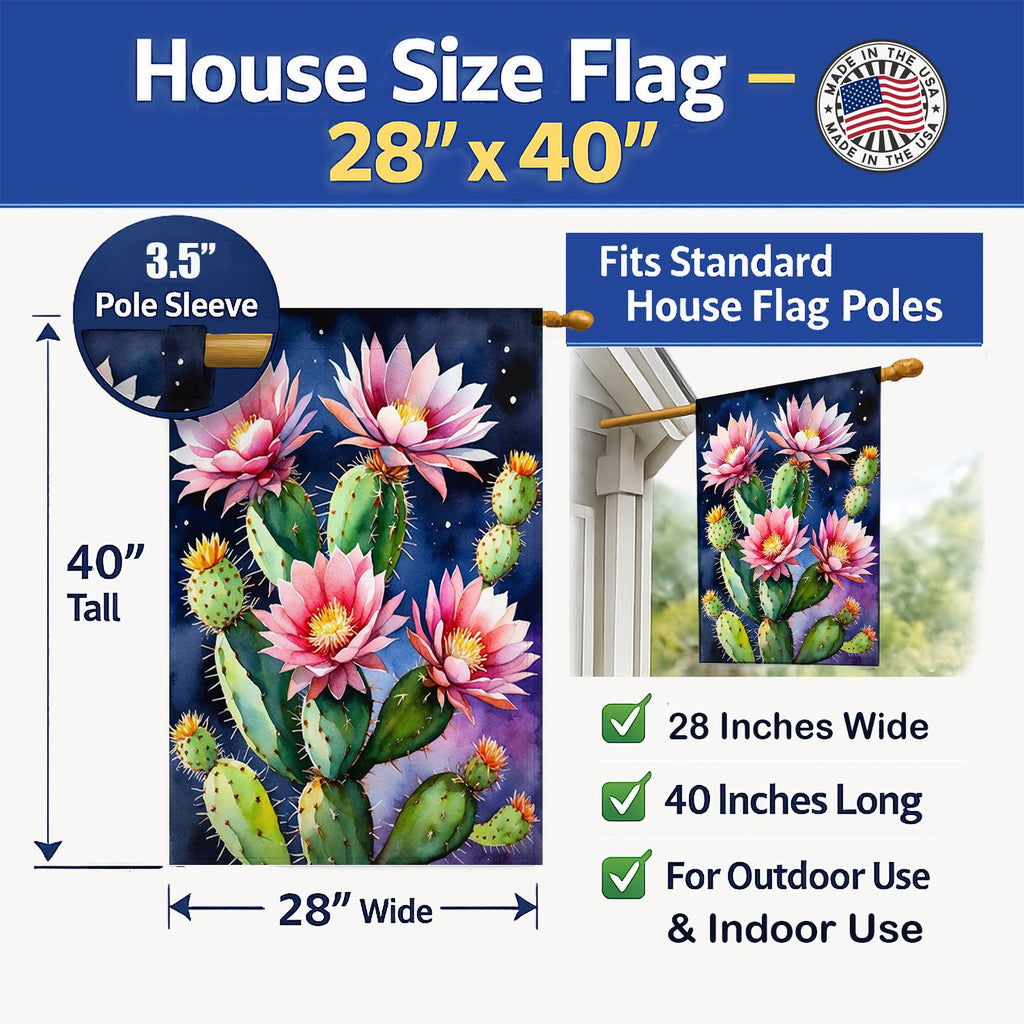 Queen of the Night Cactus House Flag 28x40 Porch Sleeve Pole Decorative Outside Yard Banner Artwork Wall Hanging, Polyester