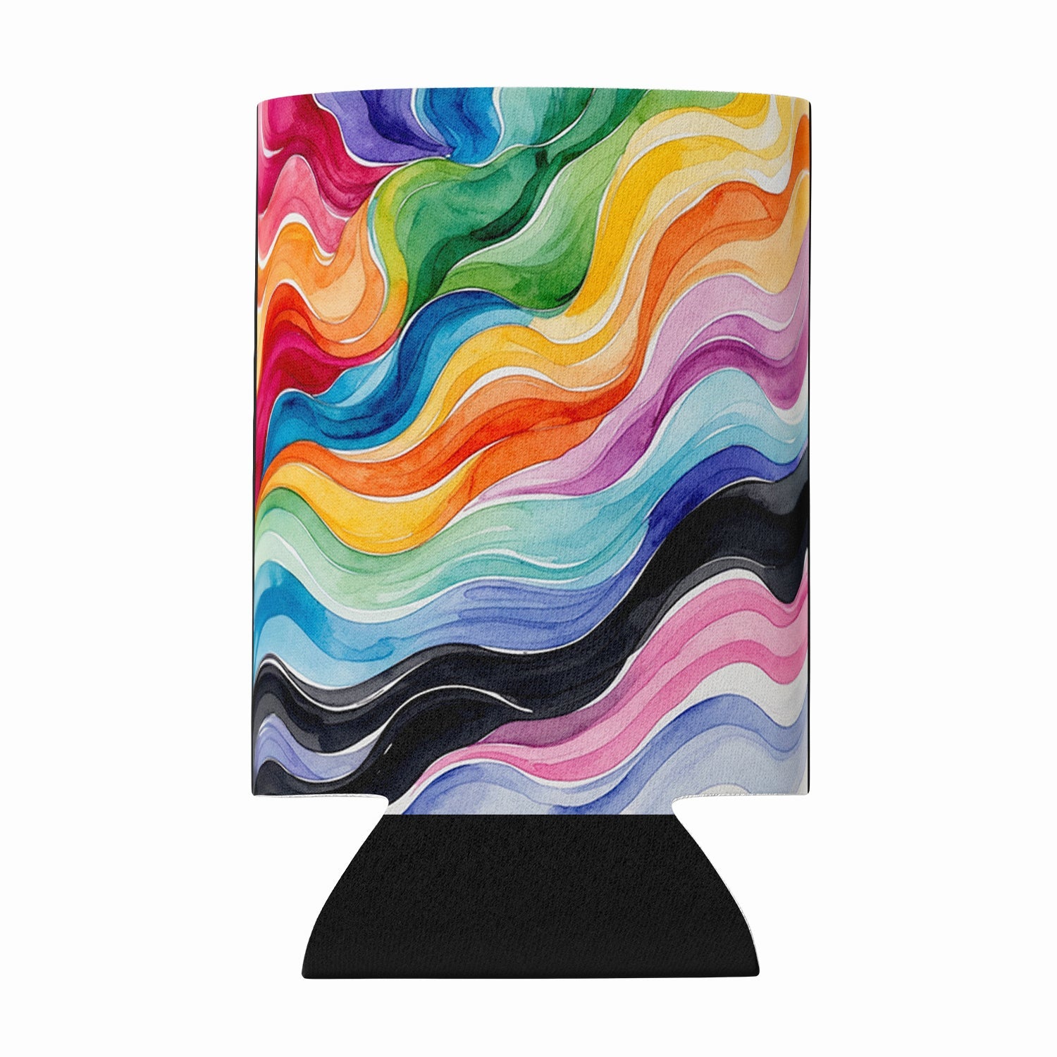 Progress Pride Waves of Unity Can or Bottle Hugger Cooler Sleeve for Standard 12 oz Cans, Insulated Foam Beer & Soda Can Hugger Reusable