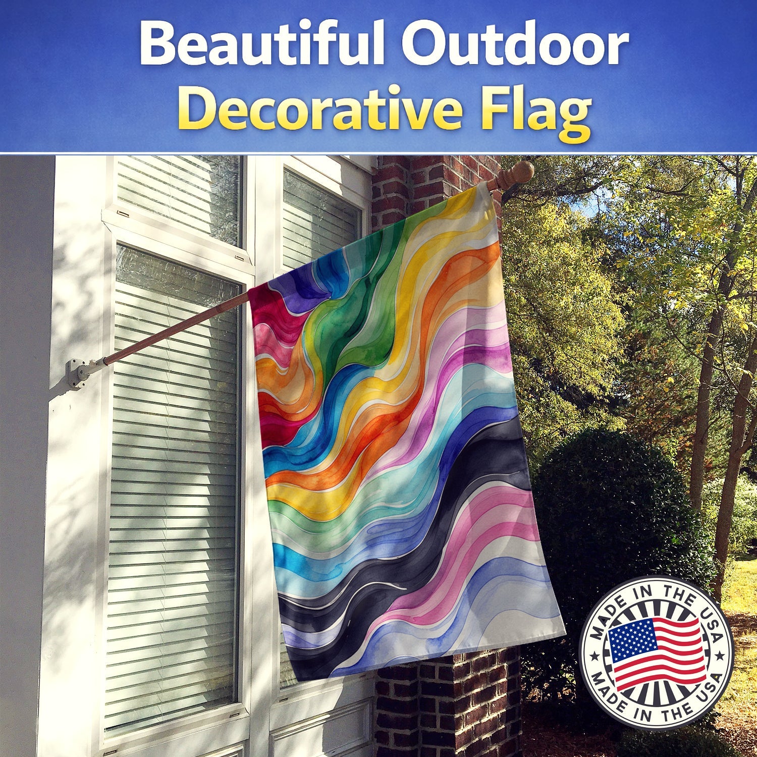 Progress Pride Waves of Unity House Flag 28x40 Porch Sleeve Pole Decorative Outside Yard Banner Artwork Wall Hanging, Polyester