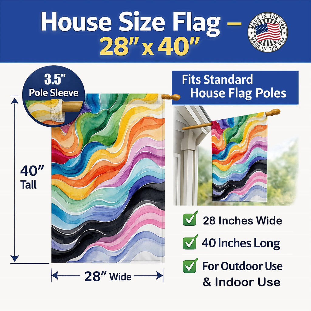 Progress Pride Waves of Unity House Flag 28x40 Porch Sleeve Pole Decorative Outside Yard Banner Artwork Wall Hanging, Polyester