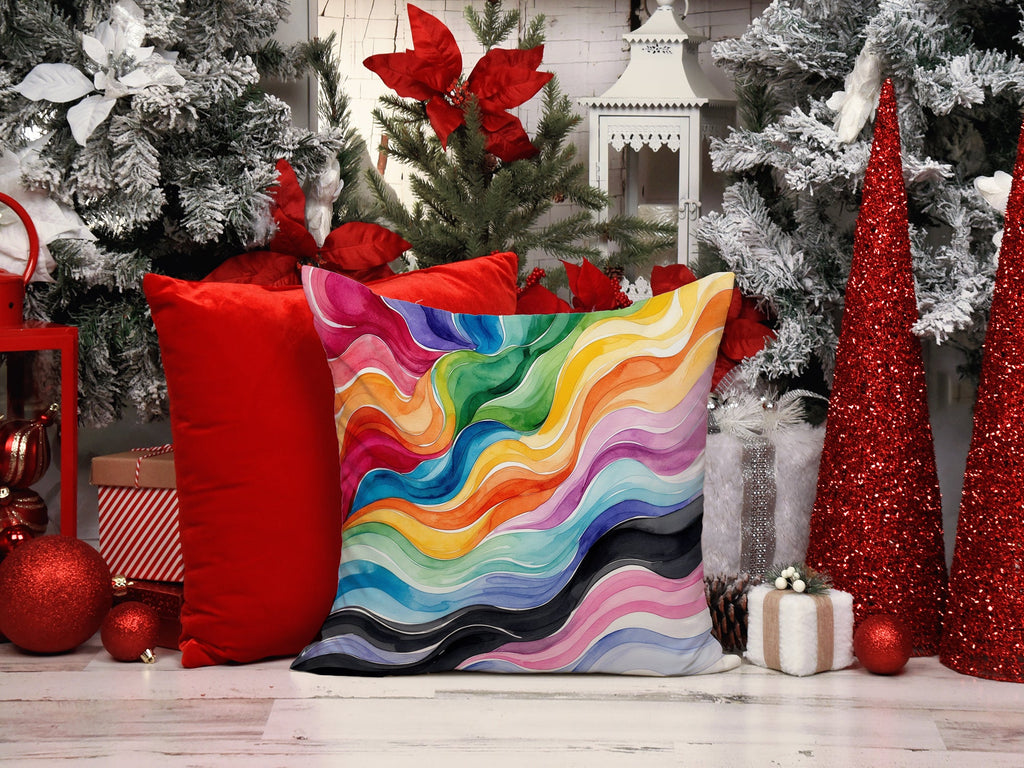 Progress Pride Waves of Unity Decorative Throw Pillow 18x18 Indoor Outdoor Accent Cushion, Fabric Cover with Insert for Sofa, Bed, Porch & Living Room