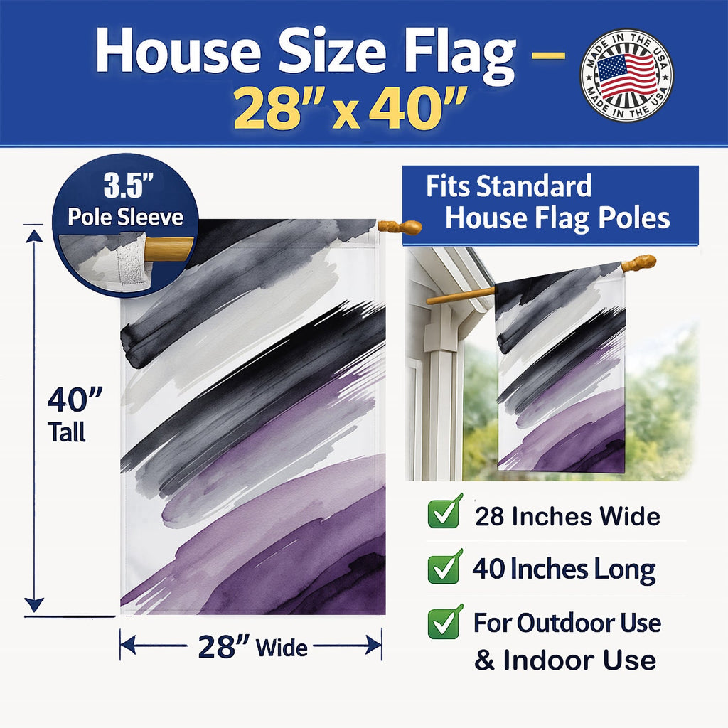 Asexual Pride House Flag 28x40 Porch Sleeve Pole Decorative Outside Yard Banner Artwork Wall Hanging, Polyester
