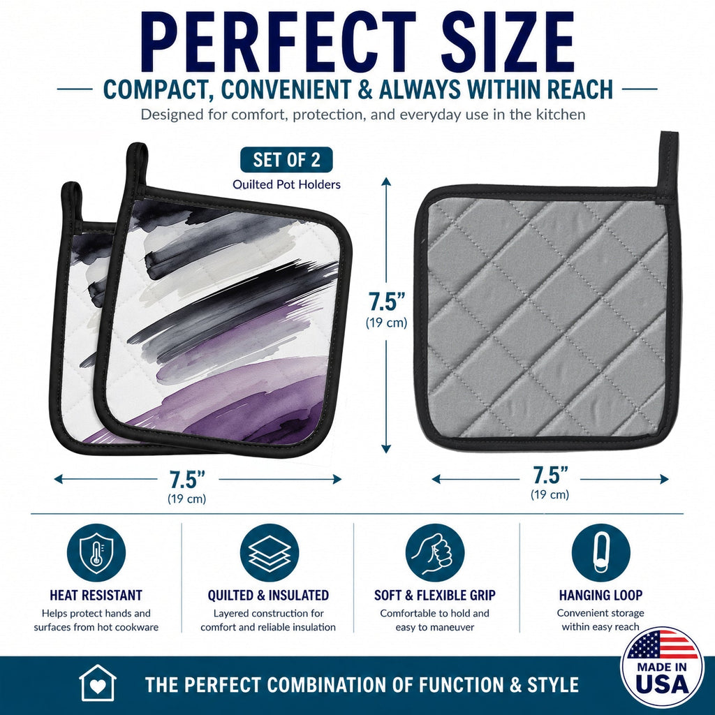 Asexual Pride Pot Holder Set of 2 Heat Resistant Quilted Hot Pads 7.5 x 7.5 Inch, Insulated Kitchen Trivets for Cooking & Baking