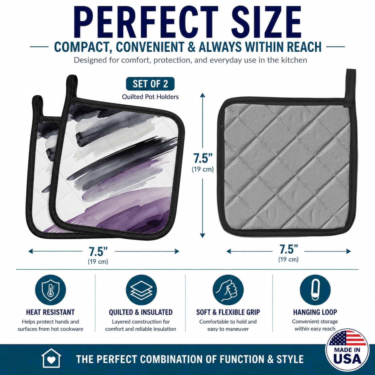 Asexual Pride Pot Holder Set of 2 Heat Resistant Quilted Hot Pads 7.5 x 7.5 Inch, Insulated Kitchen Trivets for Cooking & Baking