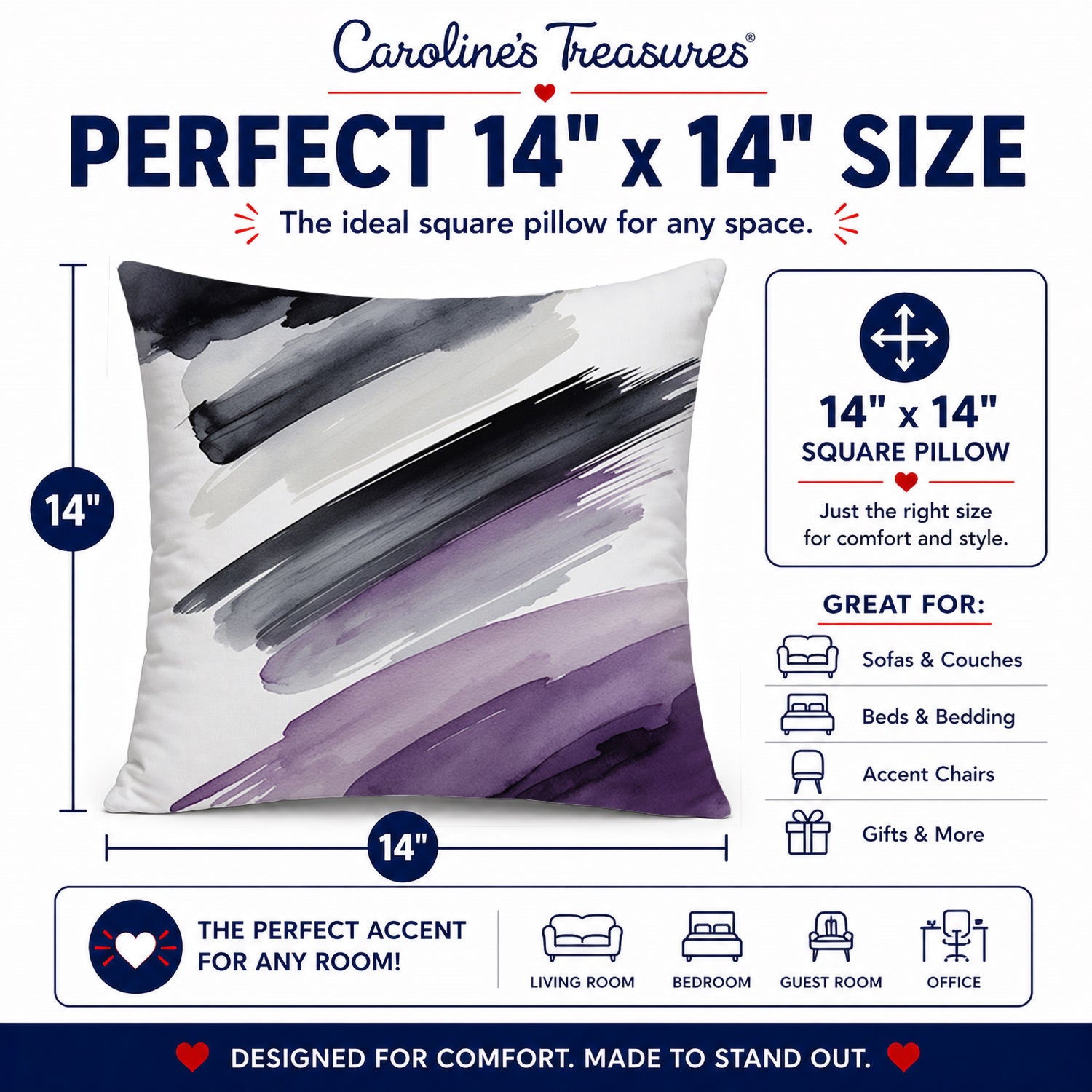 Asexual Pride Decorative Throw Pillow 14x14 Indoor Outdoor Accent Cushion, Fabric Cover with Insert for Sofa, Bed, Porch & Living Room