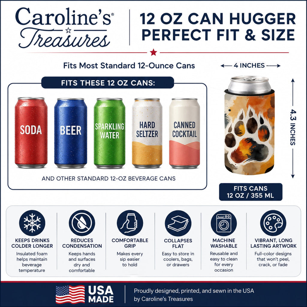 Bear Pride Can or Bottle Hugger Cooler Sleeve for Standard 12 oz Cans, Insulated Foam Beer & Soda Can Hugger Reusable