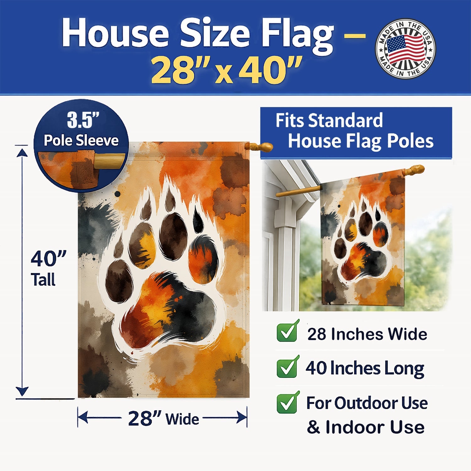 Bear Pride House Flag 28x40 Porch Sleeve Pole Decorative Outside Yard Banner Artwork Wall Hanging, Polyester