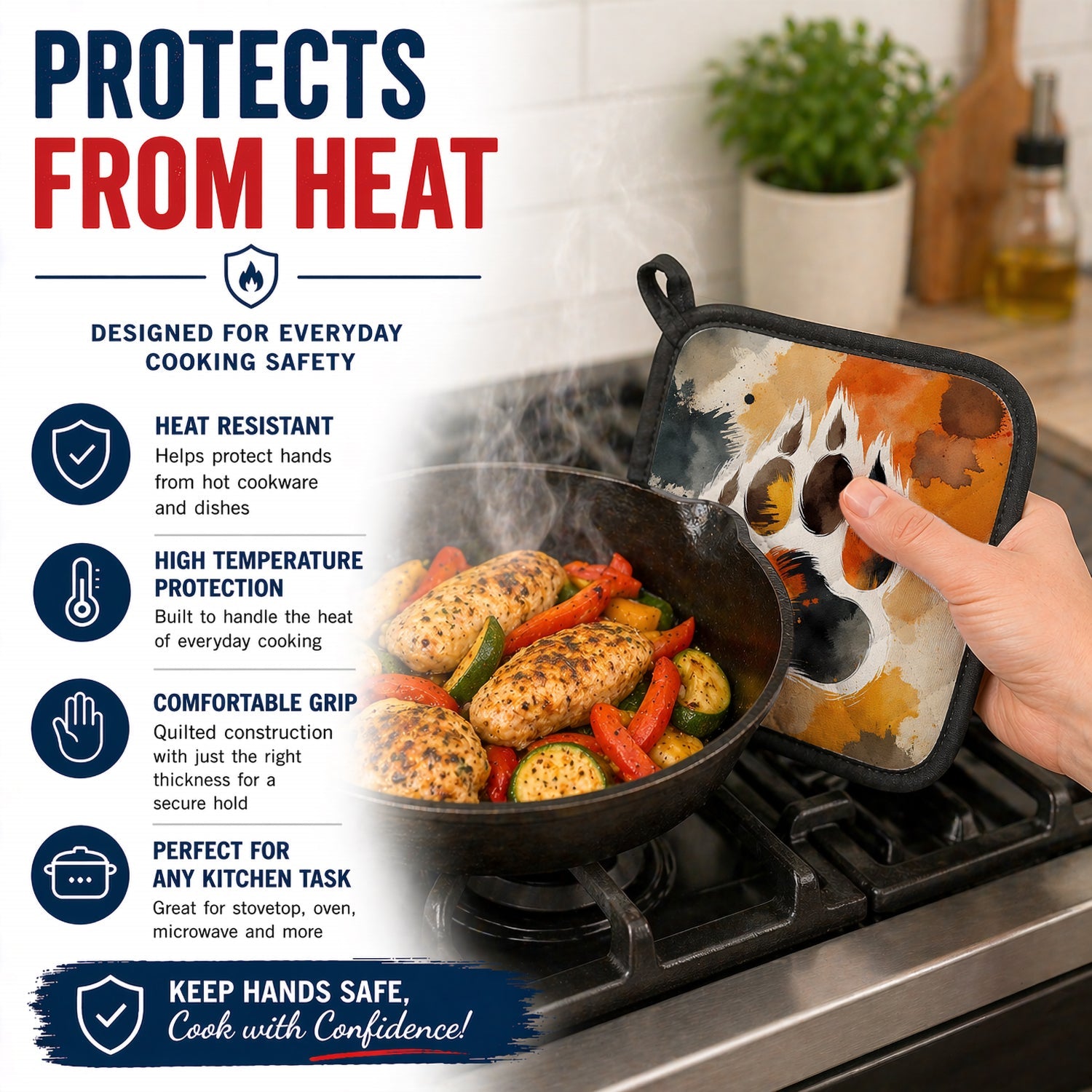 Bear Pride Pot Holder Set of 2 Heat Resistant Quilted Hot Pads 7.5 x 7.5 Inch, Insulated Kitchen Trivets for Cooking & Baking