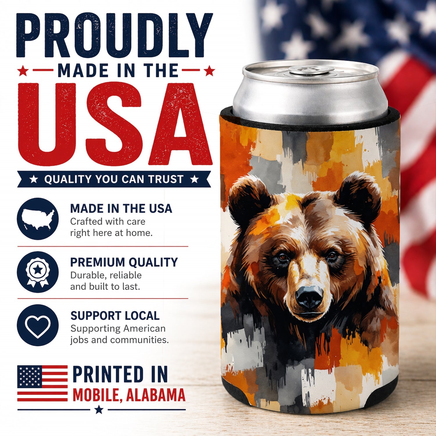 Bear Uniquely Bear Pride Can or Bottle Hugger Cooler Sleeve for Standard 12 oz Cans, Insulated Foam Beer & Soda Can Hugger Reusable