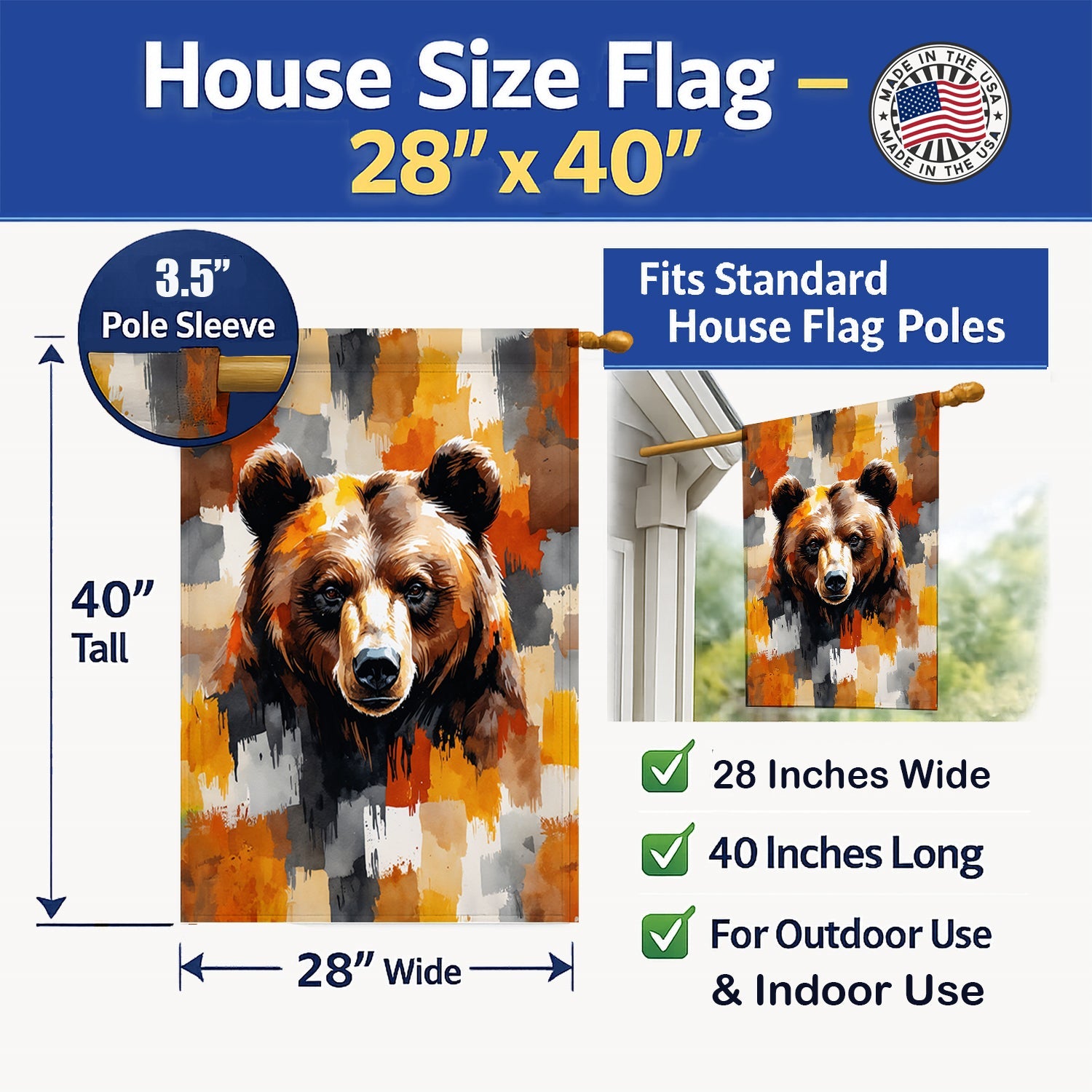 Bear Uniquely Bear Pride House Flag 28x40 Porch Sleeve Pole Decorative Outside Yard Banner Artwork Wall Hanging, Polyester