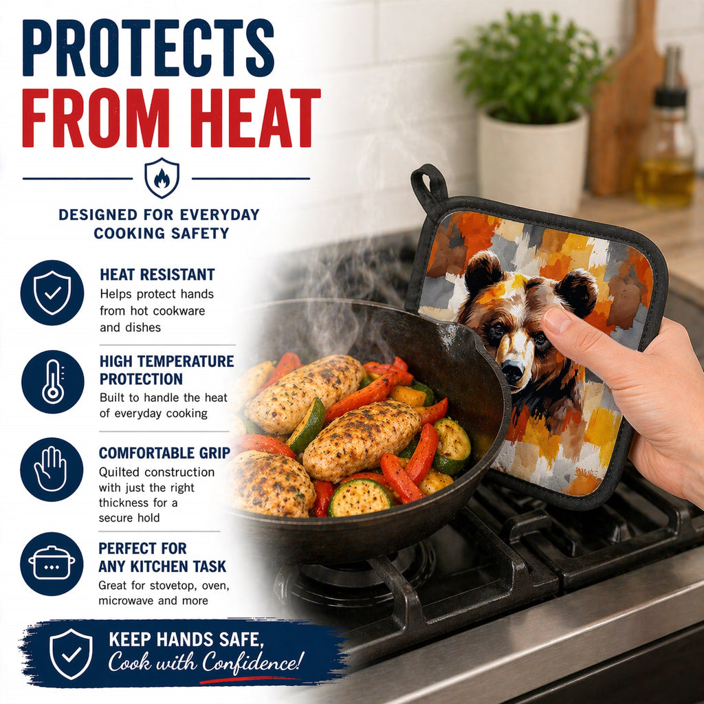 Bear Uniquely Bear Pride Pot Holder Set of 2 Heat Resistant Quilted Hot Pads 7.5 x 7.5 Inch, Insulated Kitchen Trivets for Cooking & Baking