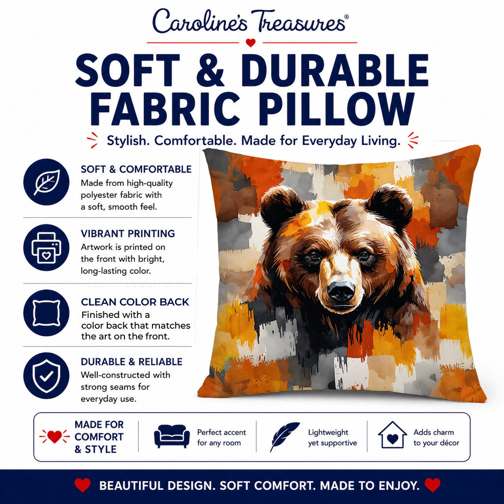 Bear Uniquely Bear Pride Decorative Throw Pillow 14x14 Indoor Outdoor Accent Cushion, Fabric Cover with Insert for Sofa, Bed, Porch & Living Room