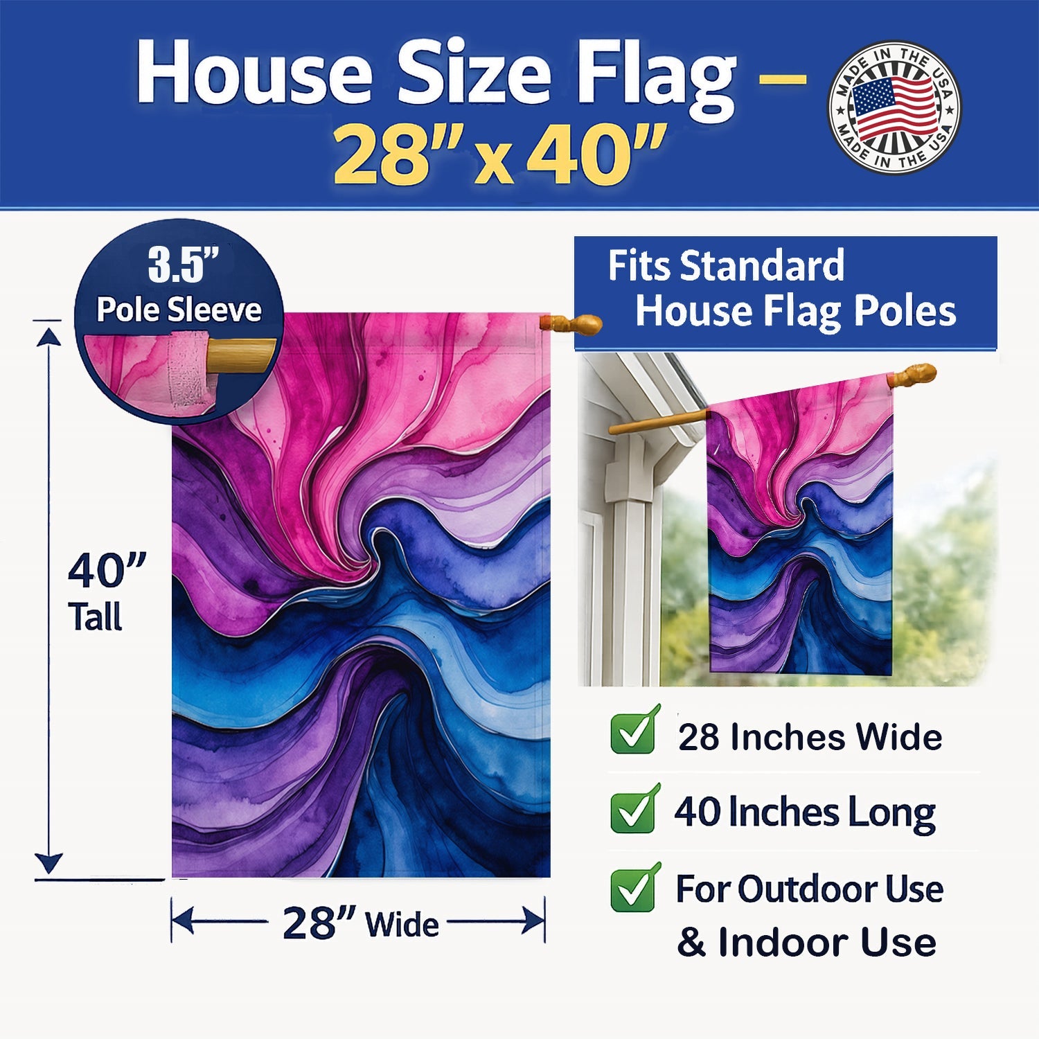 Bisexual Pride House Flag 28x40 Porch Sleeve Pole Decorative Outside Yard Banner Artwork Wall Hanging, Polyester