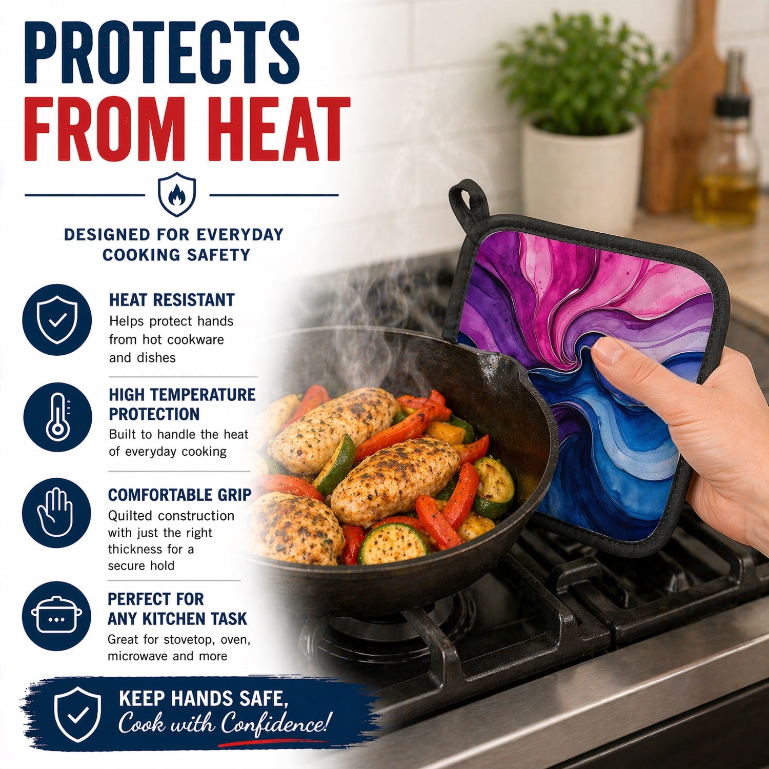 Bisexual Pride Pot Holder Set of 2 Heat Resistant Quilted Hot Pads 7.5 x 7.5 Inch, Insulated Kitchen Trivets for Cooking & Baking