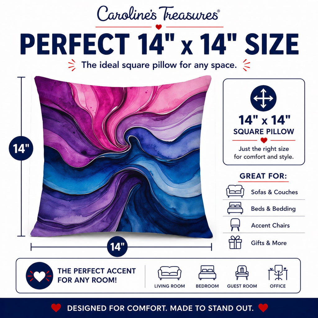 Bisexual Pride Decorative Throw Pillow 14x14 Indoor Outdoor Accent Cushion, Fabric Cover with Insert for Sofa, Bed, Porch & Living Room