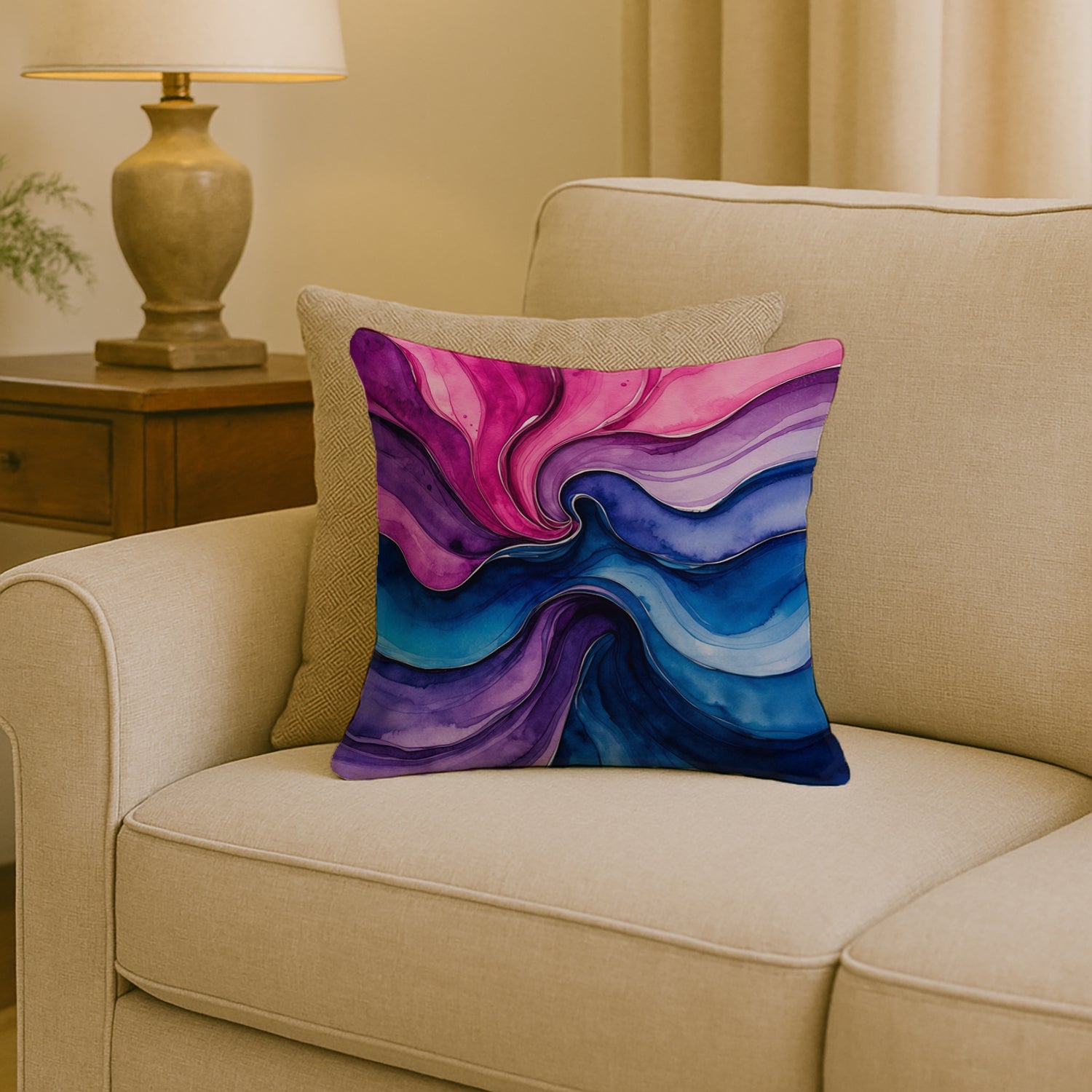 Bisexual Pride Decorative Throw Pillow 18x18 Indoor Outdoor Accent Cushion, Fabric Cover with Insert for Sofa, Bed, Porch & Living Room