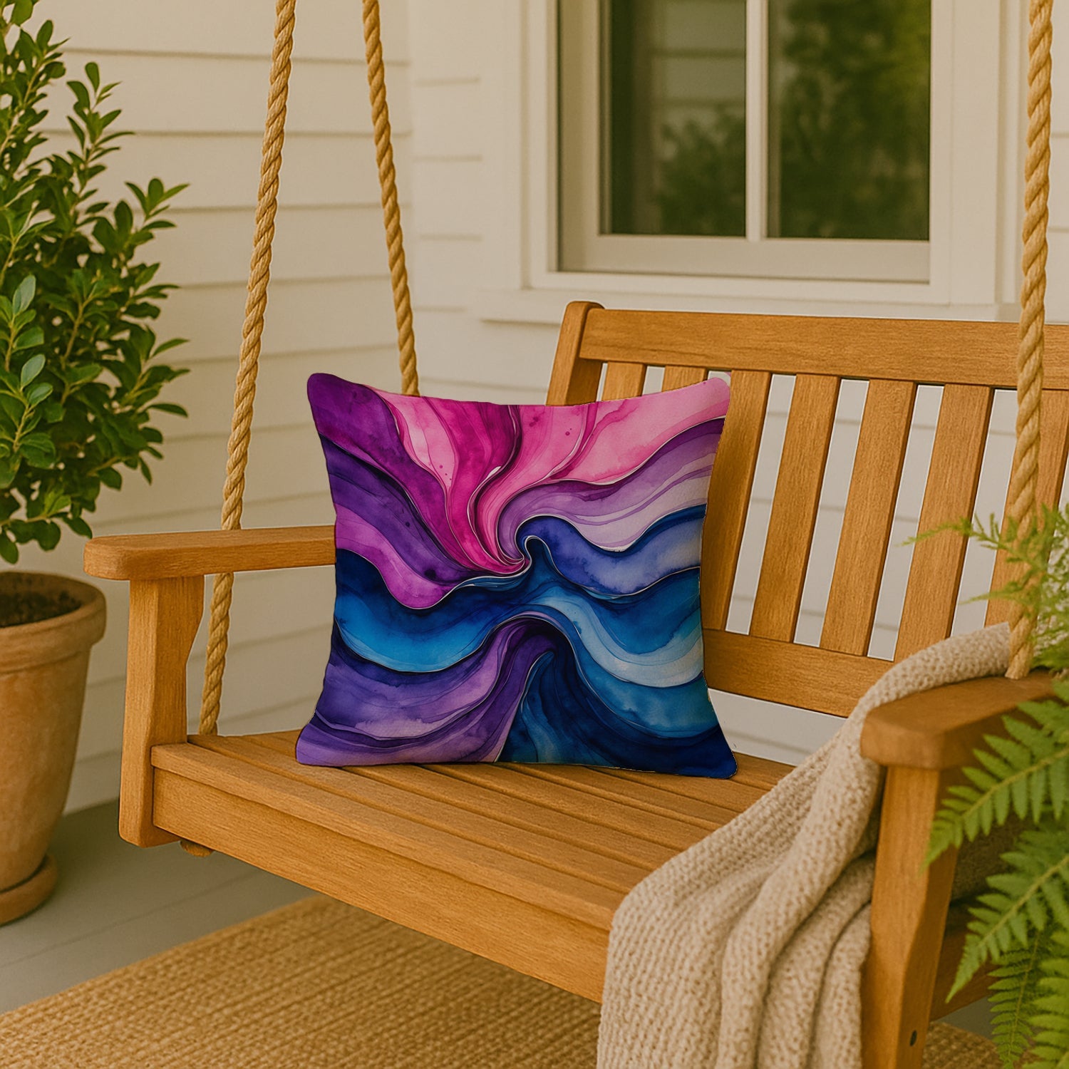 Bisexual Pride Decorative Throw Pillow 18x18 Indoor Outdoor Accent Cushion, Fabric Cover with Insert for Sofa, Bed, Porch & Living Room