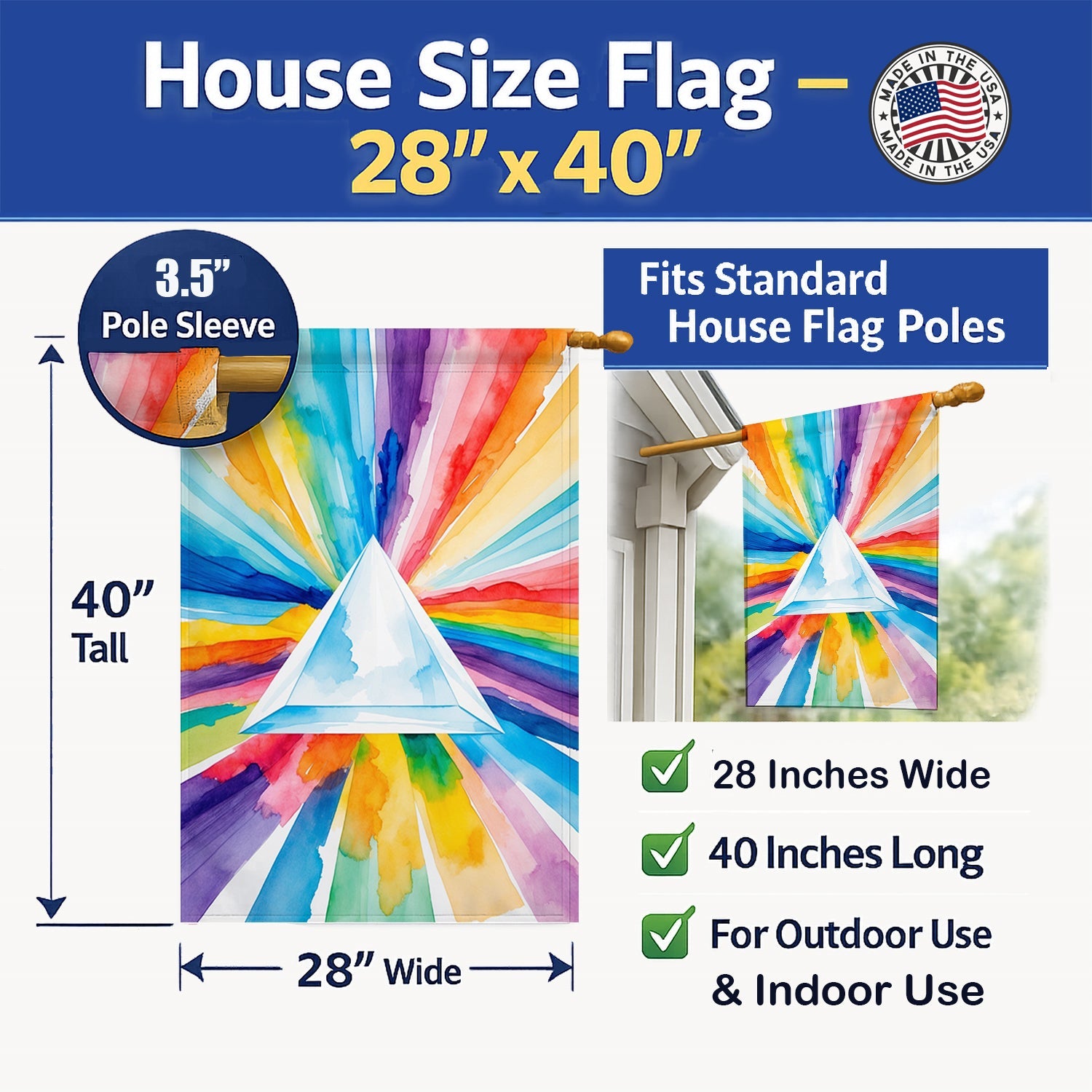 Gay Pride Intersectional Prism  House Flag 28x40 Porch Sleeve Pole Decorative Outside Yard Banner Artwork Wall Hanging, Polyester