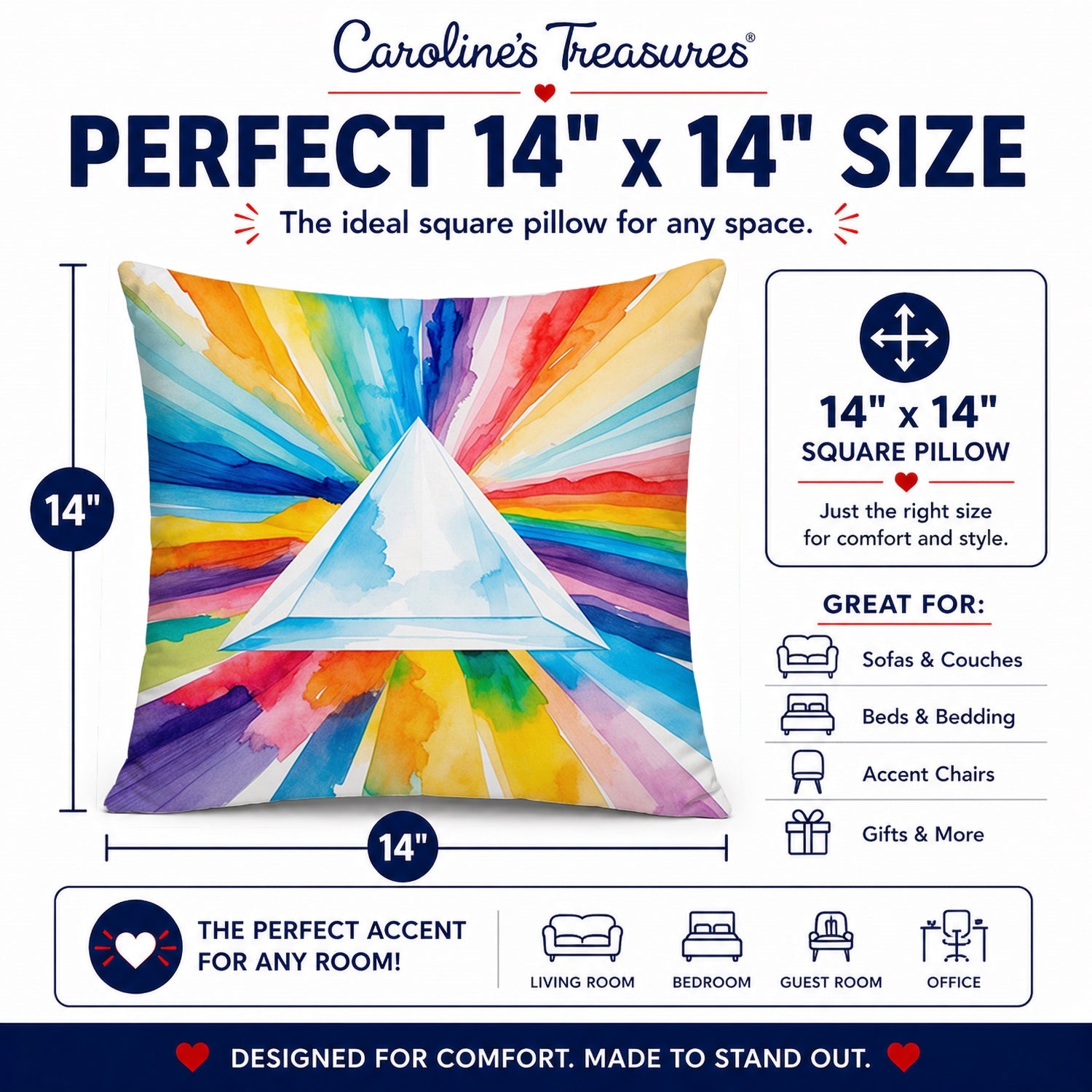 Gay Pride Intersectional Prism  Decorative Throw Pillow 14x14 Indoor Outdoor Accent Cushion, Fabric Cover with Insert for Sofa, Bed, Porch & Living Room