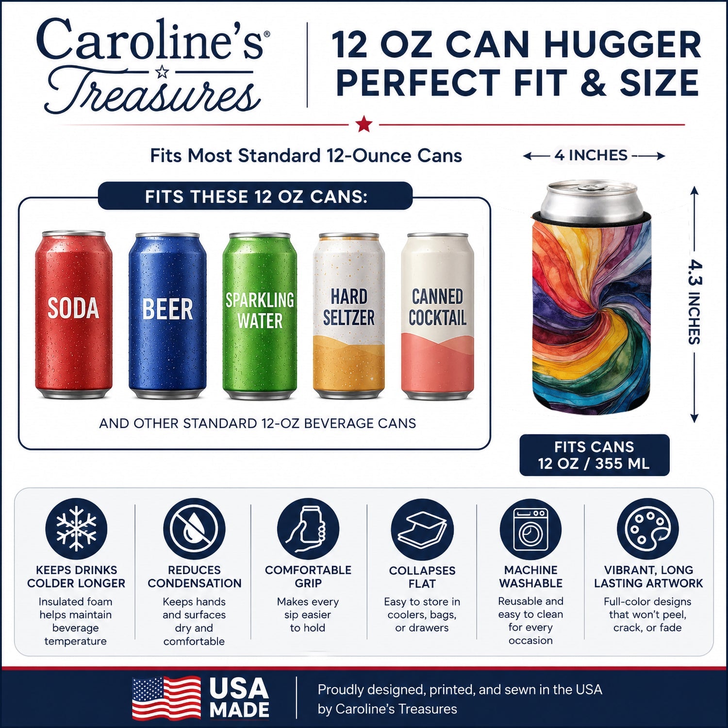 Gay Mosaic of Pride Can or Bottle Hugger Cooler Sleeve for Standard 12 oz Cans, Insulated Foam Beer & Soda Can Hugger Reusable