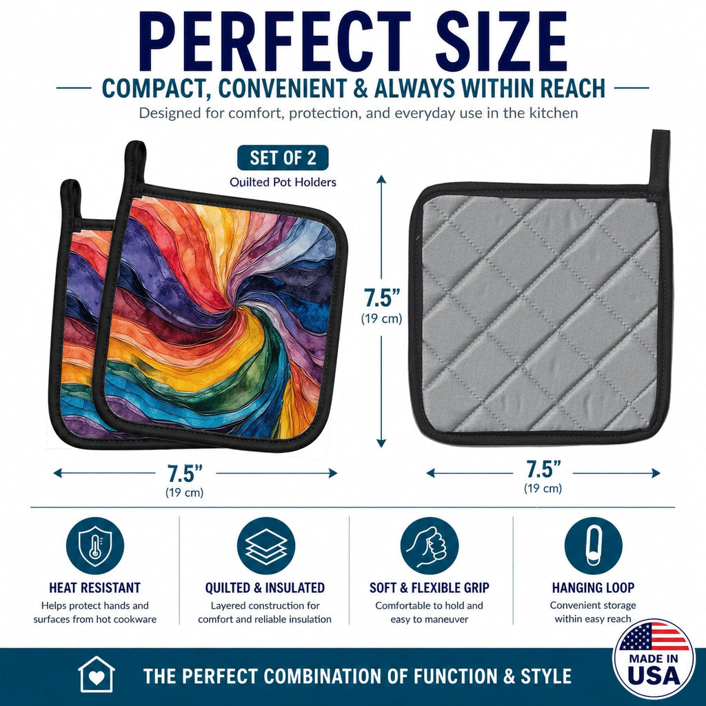 Gay Mosaic of Pride Pot Holder Set of 2 Heat Resistant Quilted Hot Pads 7.5 x 7.5 Inch, Insulated Kitchen Trivets for Cooking & Baking