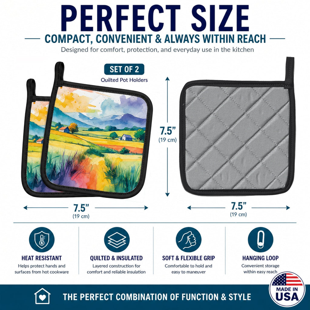 Gay Pride in Rural Spaces Pot Holder Set of 2 Heat Resistant Quilted Hot Pads 7.5 x 7.5 Inch, Insulated Kitchen Trivets for Cooking & Baking