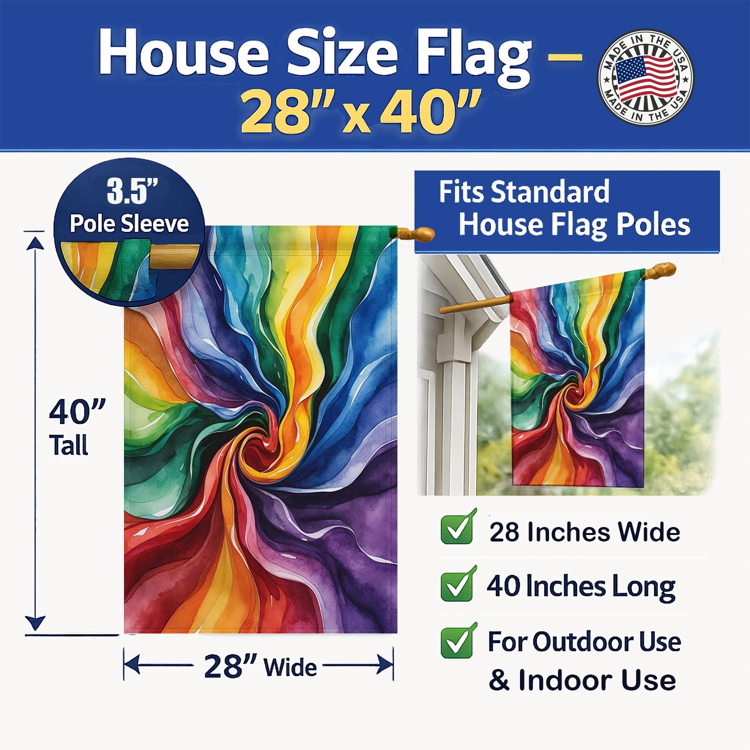 Gay Pride House Flag 28x40 Porch Sleeve Pole Decorative Outside Yard Banner Artwork Wall Hanging, Polyester