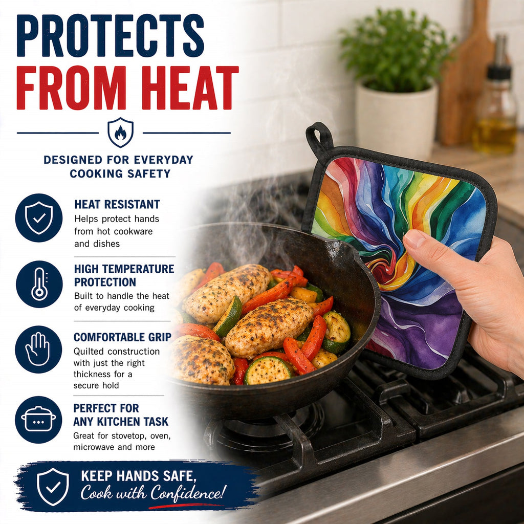 Gay Pride Pot Holder Set of 2 Heat Resistant Quilted Hot Pads 7.5 x 7.5 Inch, Insulated Kitchen Trivets for Cooking & Baking
