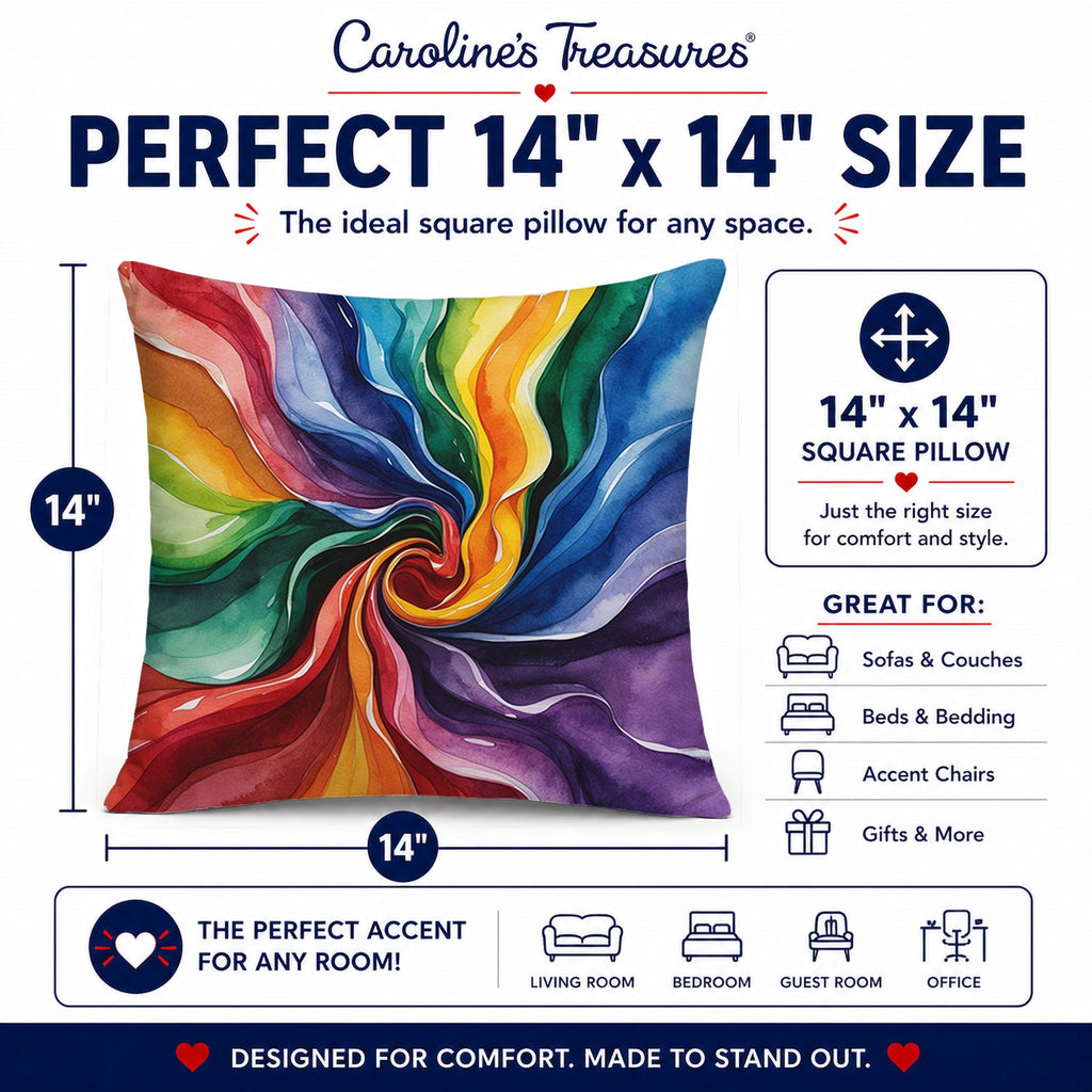 Gay Pride Decorative Throw Pillow 14x14 Indoor Outdoor Accent Cushion, Fabric Cover with Insert for Sofa, Bed, Porch & Living Room