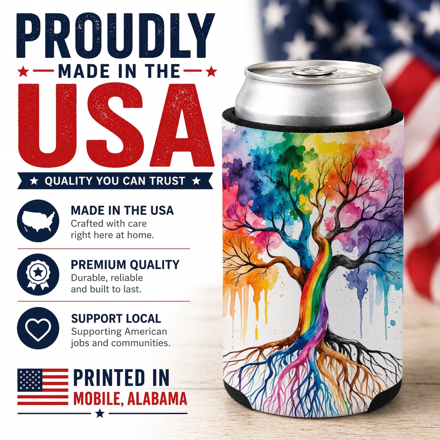 Rooted in Gay Pride Can or Bottle Hugger Cooler Sleeve for Standard 12 oz Cans, Insulated Foam Beer & Soda Can Hugger Reusable