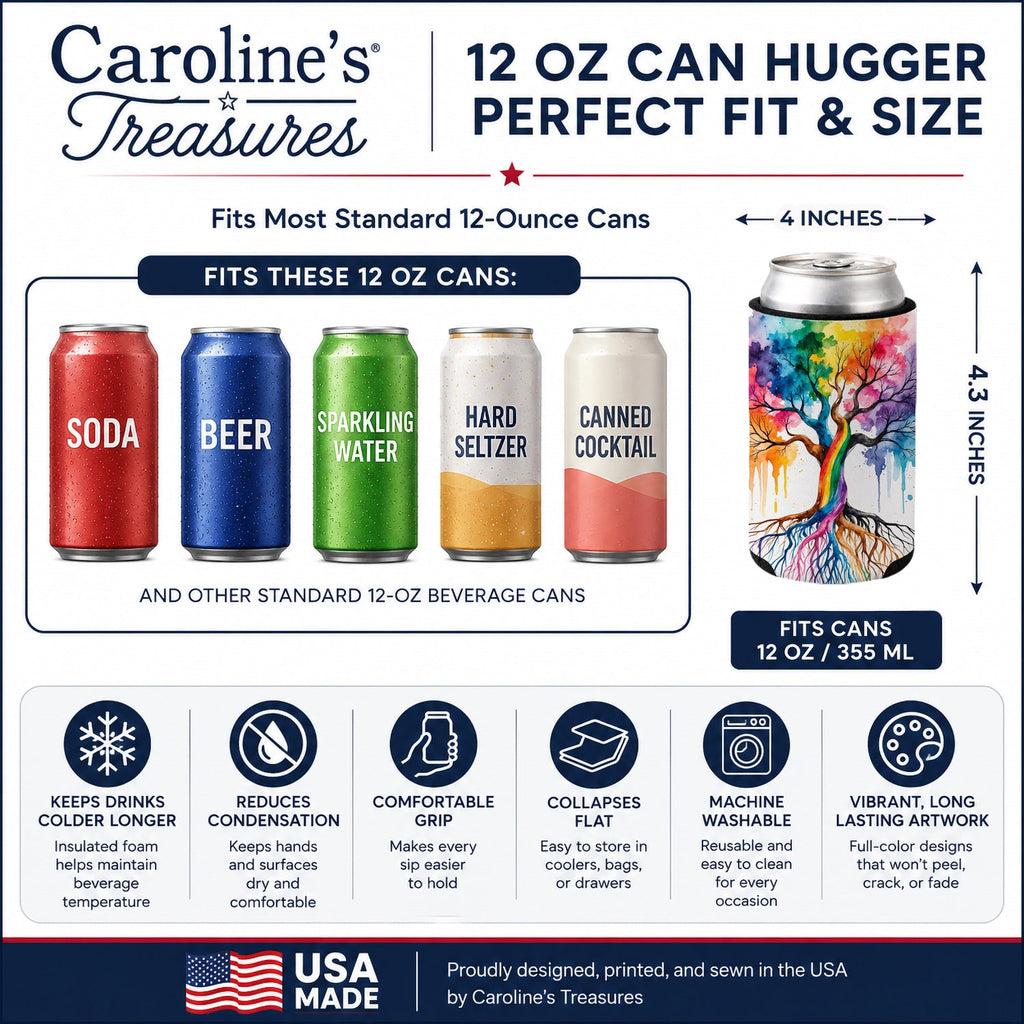 Rooted in Gay Pride Can or Bottle Hugger Cooler Sleeve for Standard 12 oz Cans, Insulated Foam Beer & Soda Can Hugger Reusable