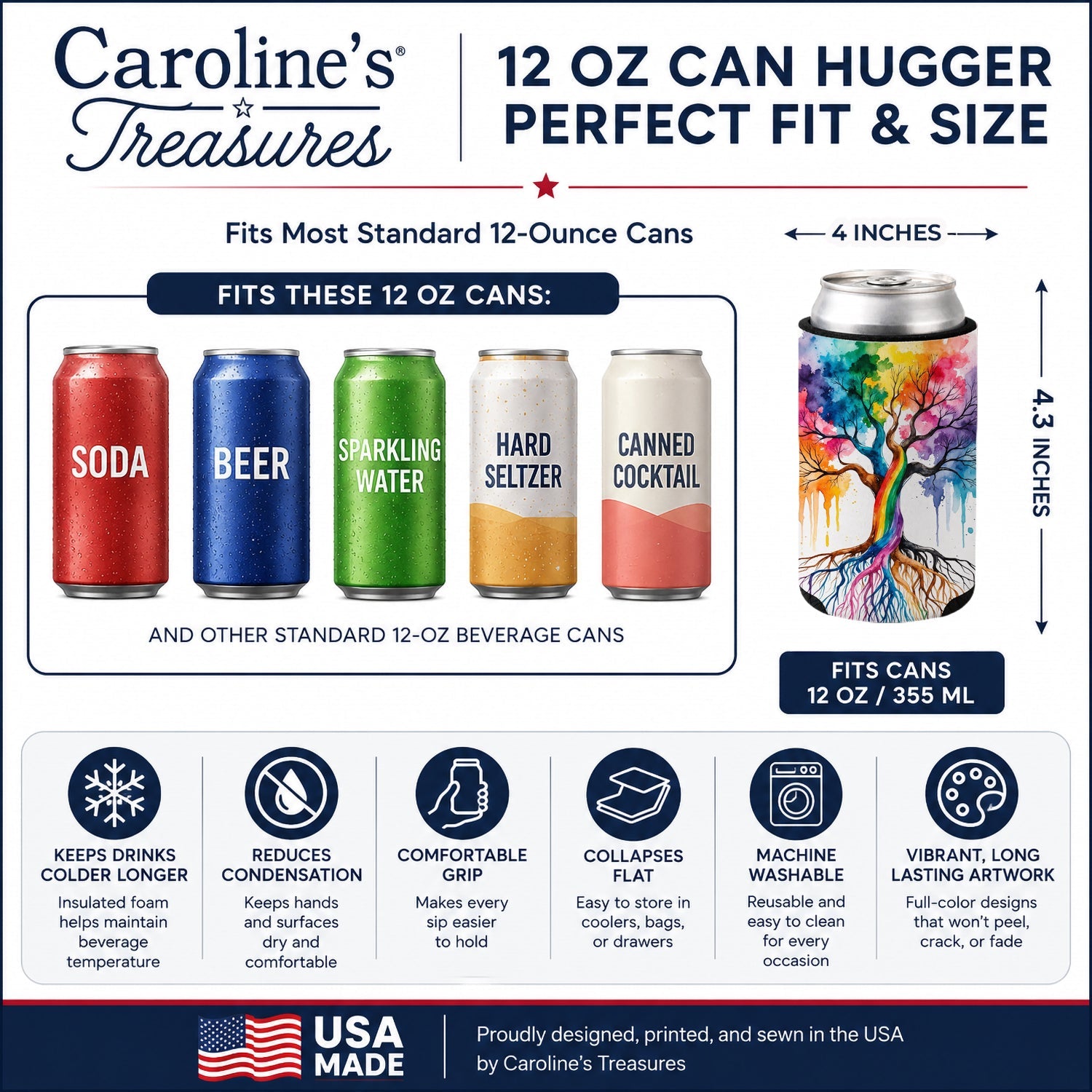 Rooted in Gay Pride Can or Bottle Hugger Cooler Sleeve for Standard 12 oz Cans, Insulated Foam Beer & Soda Can Hugger Reusable