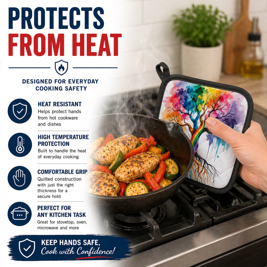 Rooted in Gay Pride Pot Holder Set of 2 Heat Resistant Quilted Hot Pads 7.5 x 7.5 Inch, Insulated Kitchen Trivets for Cooking & Baking