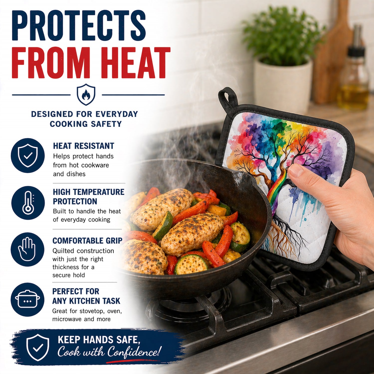 Rooted in Gay Pride Pot Holder Set of 2 Heat Resistant Quilted Hot Pads 7.5 x 7.5 Inch, Insulated Kitchen Trivets for Cooking & Baking