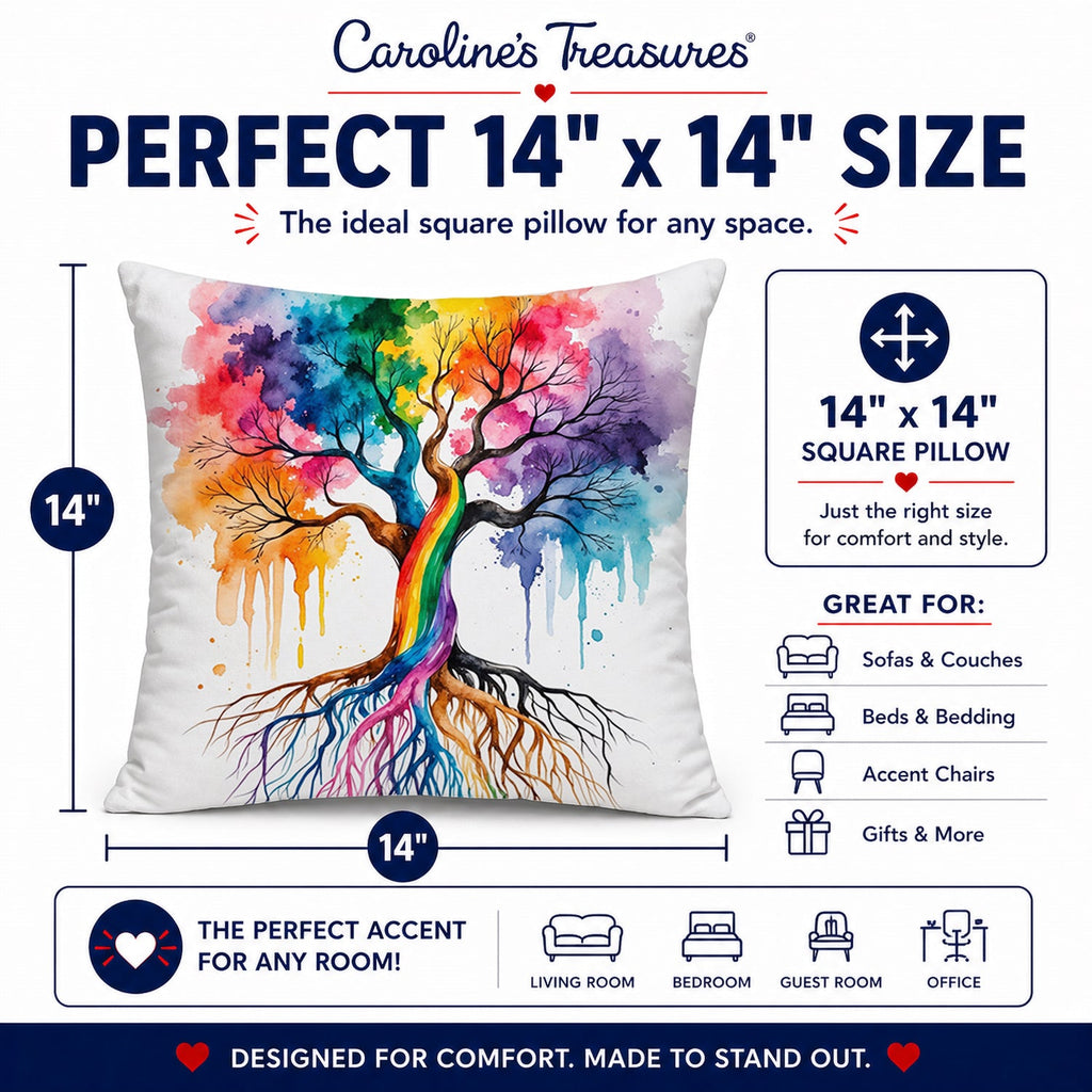 Rooted in Gay Pride Decorative Throw Pillow 14x14 Indoor Outdoor Accent Cushion, Fabric Cover with Insert for Sofa, Bed, Porch & Living Room