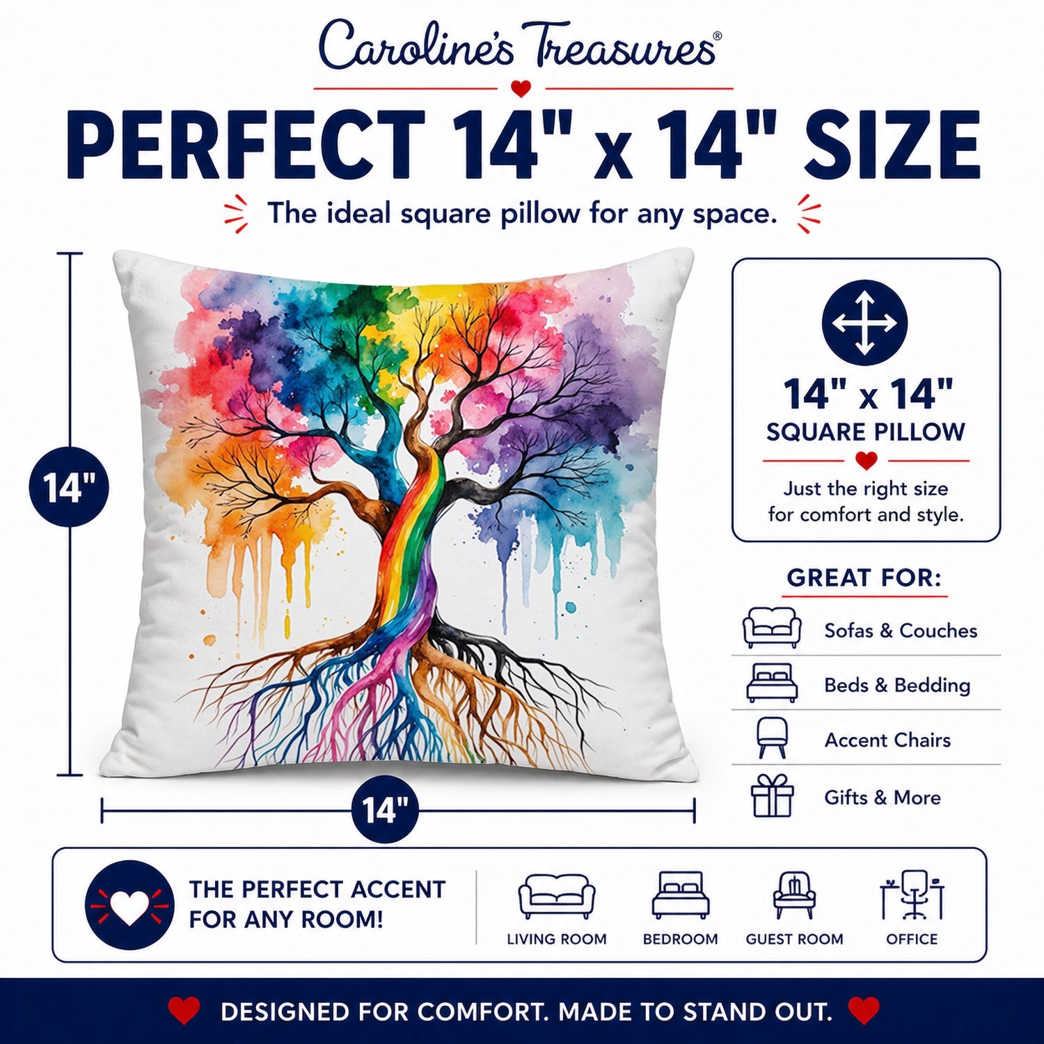 Rooted in Gay Pride Decorative Throw Pillow 14x14 Indoor Outdoor Accent Cushion, Fabric Cover with Insert for Sofa, Bed, Porch & Living Room