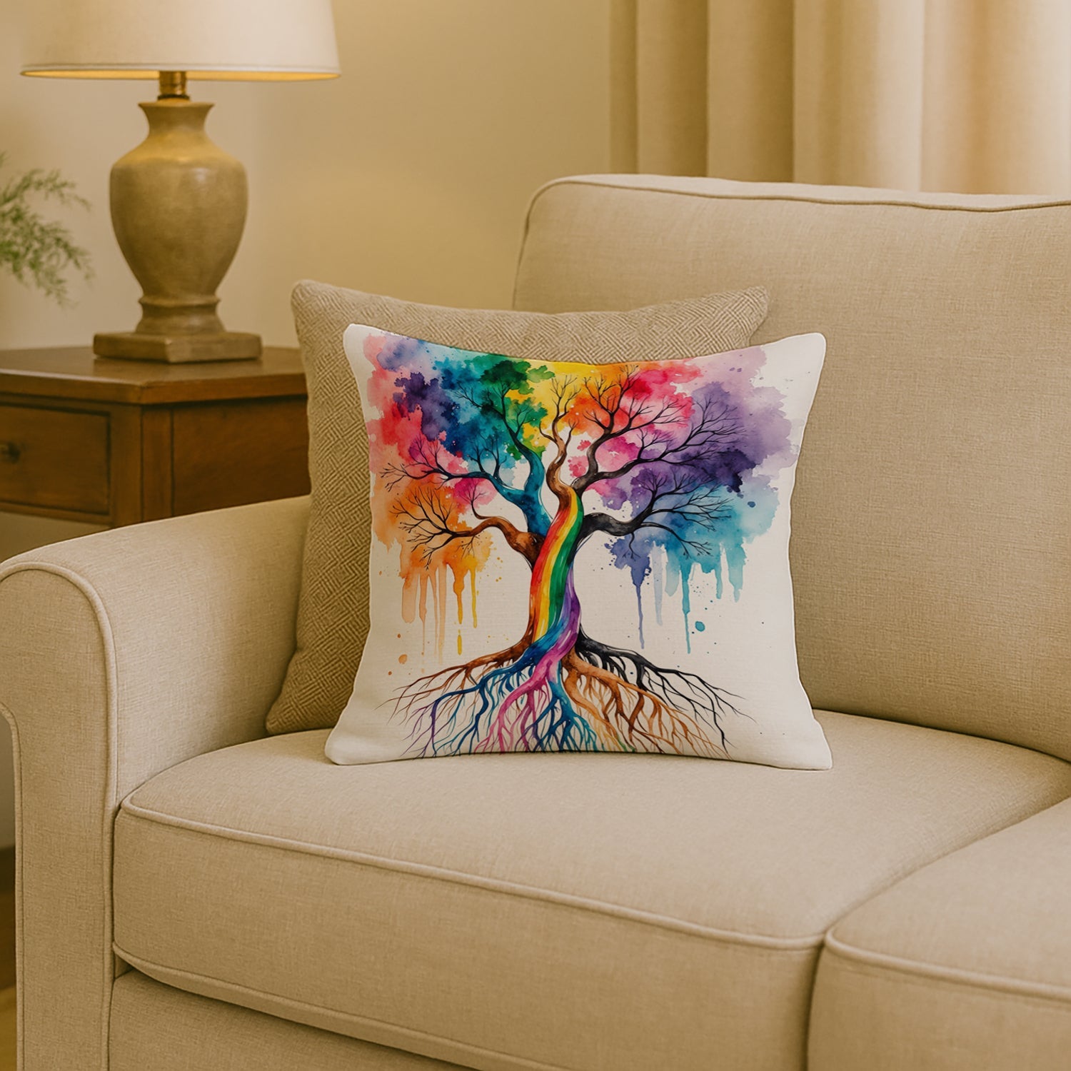 Rooted in Gay Pride Decorative Throw Pillow 18x18 Indoor Outdoor Accent Cushion, Fabric Cover with Insert for Sofa, Bed, Porch & Living Room