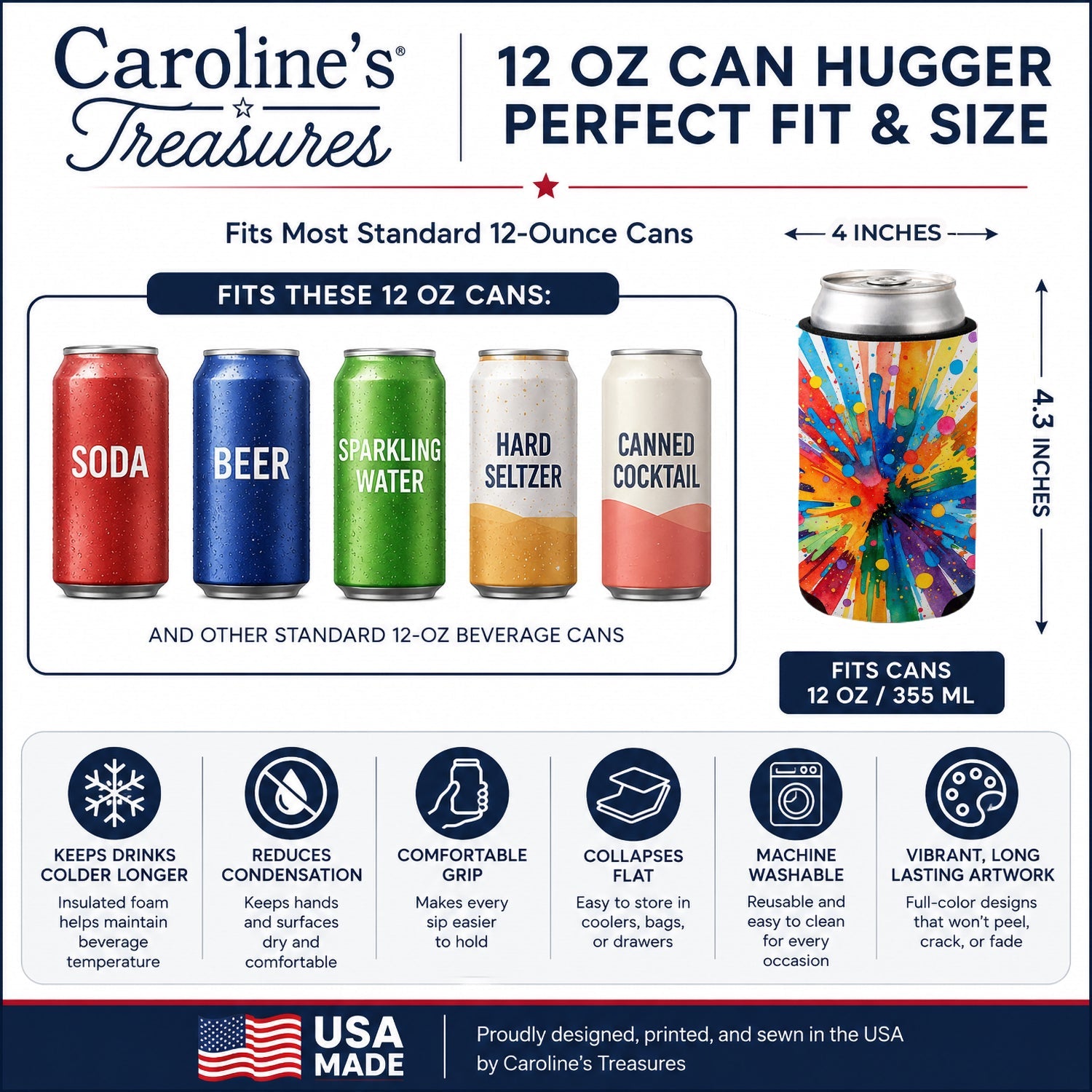 Gay Pride Joy as Resistance Can or Bottle Hugger Cooler Sleeve for Standard 12 oz Cans, Insulated Foam Beer & Soda Can Hugger Reusable