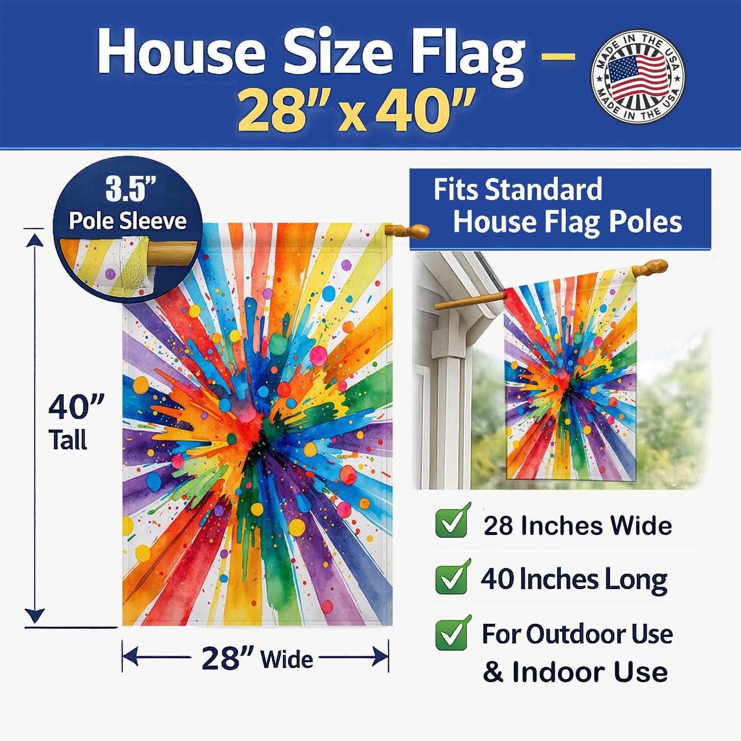 Gay Pride Joy as Resistance House Flag 28x40 Porch Sleeve Pole Decorative Outside Yard Banner Artwork Wall Hanging, Polyester