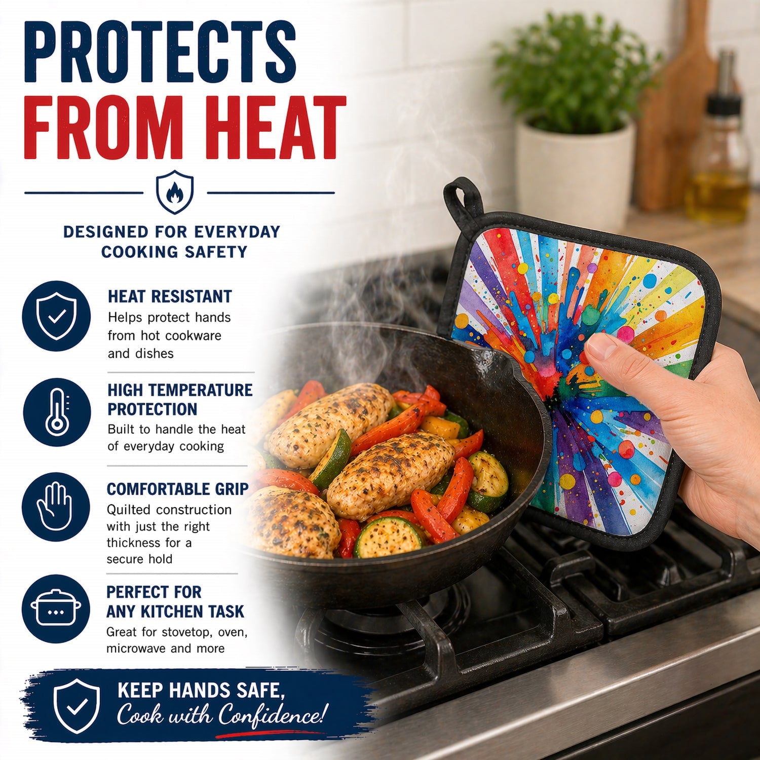 Gay Pride Joy as Resistance Pot Holder Set of 2 Heat Resistant Quilted Hot Pads 7.5 x 7.5 Inch, Insulated Kitchen Trivets for Cooking & Baking