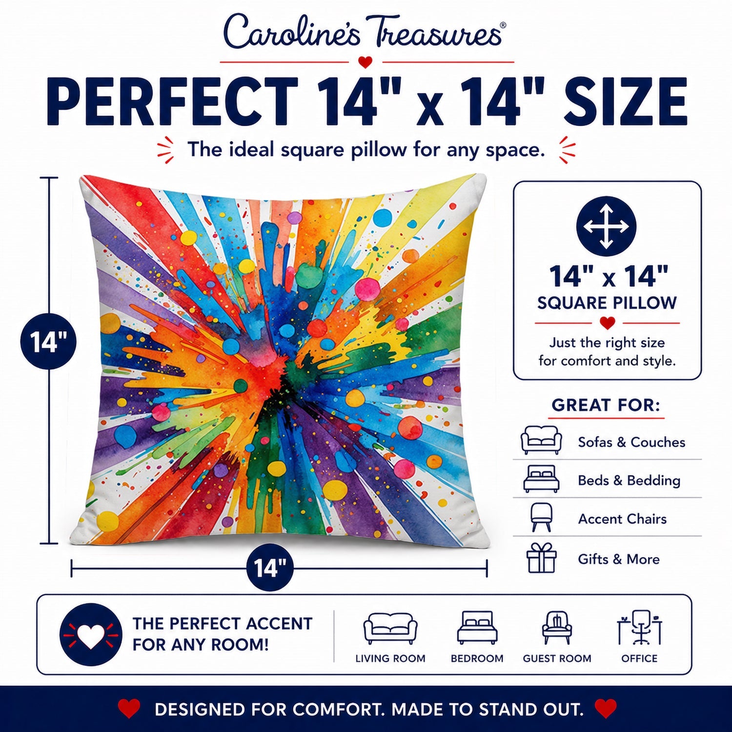 Gay Pride Joy as Resistance Decorative Throw Pillow 14x14 Indoor Outdoor Accent Cushion, Fabric Cover with Insert for Sofa, Bed, Porch & Living Room