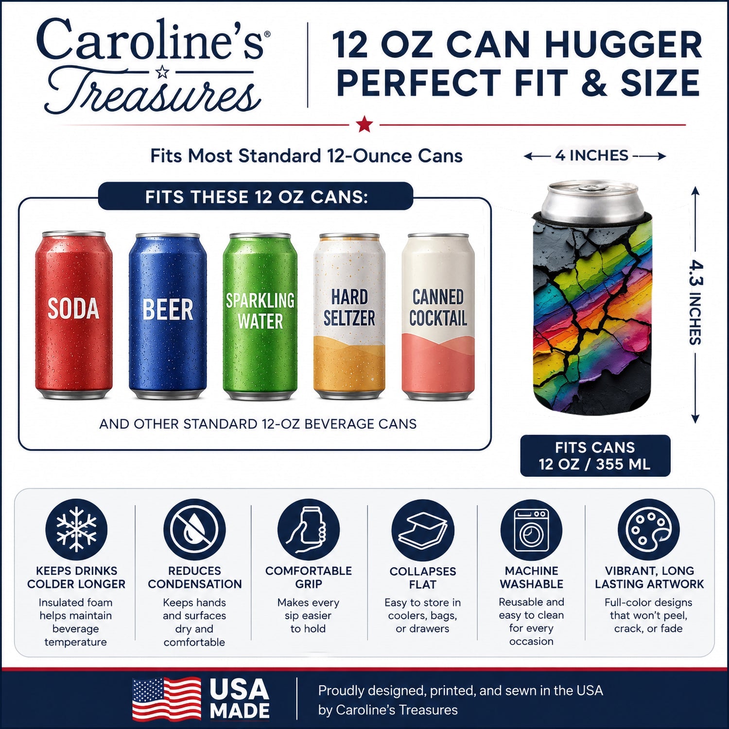 Resilience Pride Can or Bottle Hugger Cooler Sleeve for Standard 12 oz Cans, Insulated Foam Beer & Soda Can Hugger Reusable