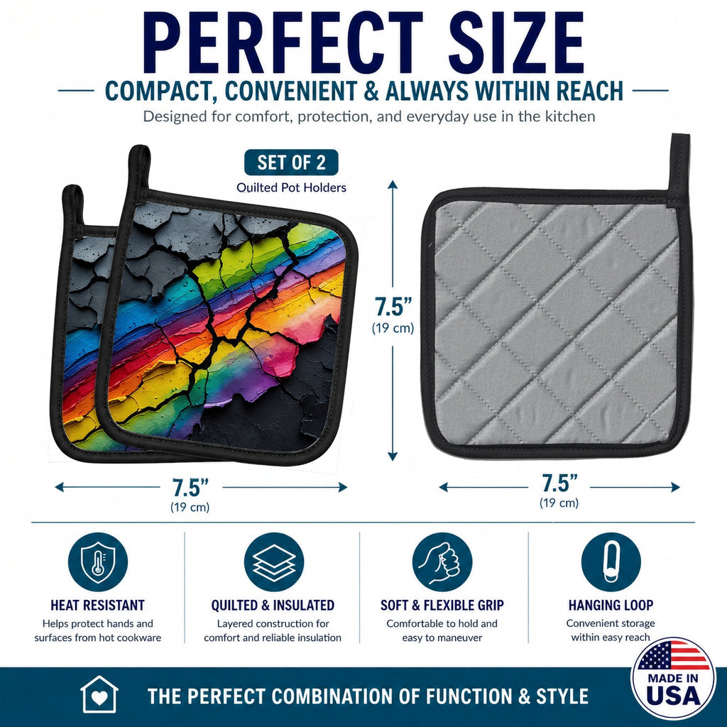 Resilience Pride Pot Holder Set of 2 Heat Resistant Quilted Hot Pads 7.5 x 7.5 Inch, Insulated Kitchen Trivets for Cooking & Baking